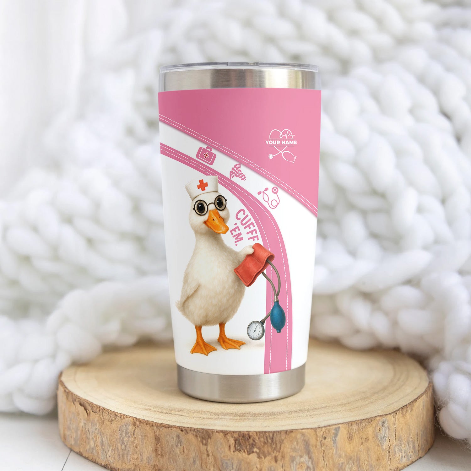 Funny Nurse Duck Tumbler for RN LPN CNA - Custom Name Cute Medical Duck Cartoon Design - Healthcare Workers Gift for Nursing Teams
