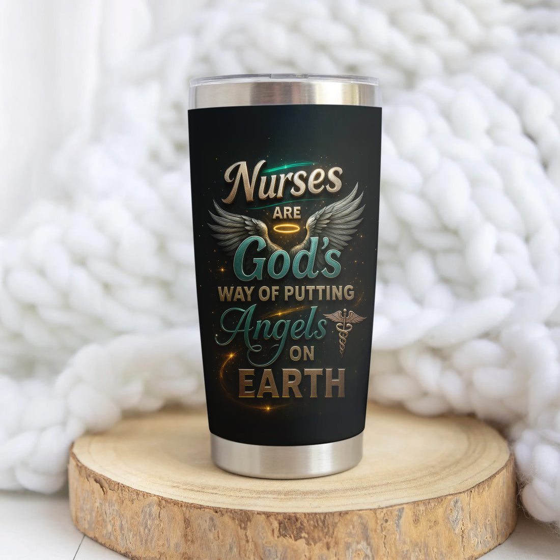 Personalized Religious Nurse Tumbler - Angel Wings & Halo Medical Design - Christian Gift for RN, CNA, Healthcare Worker