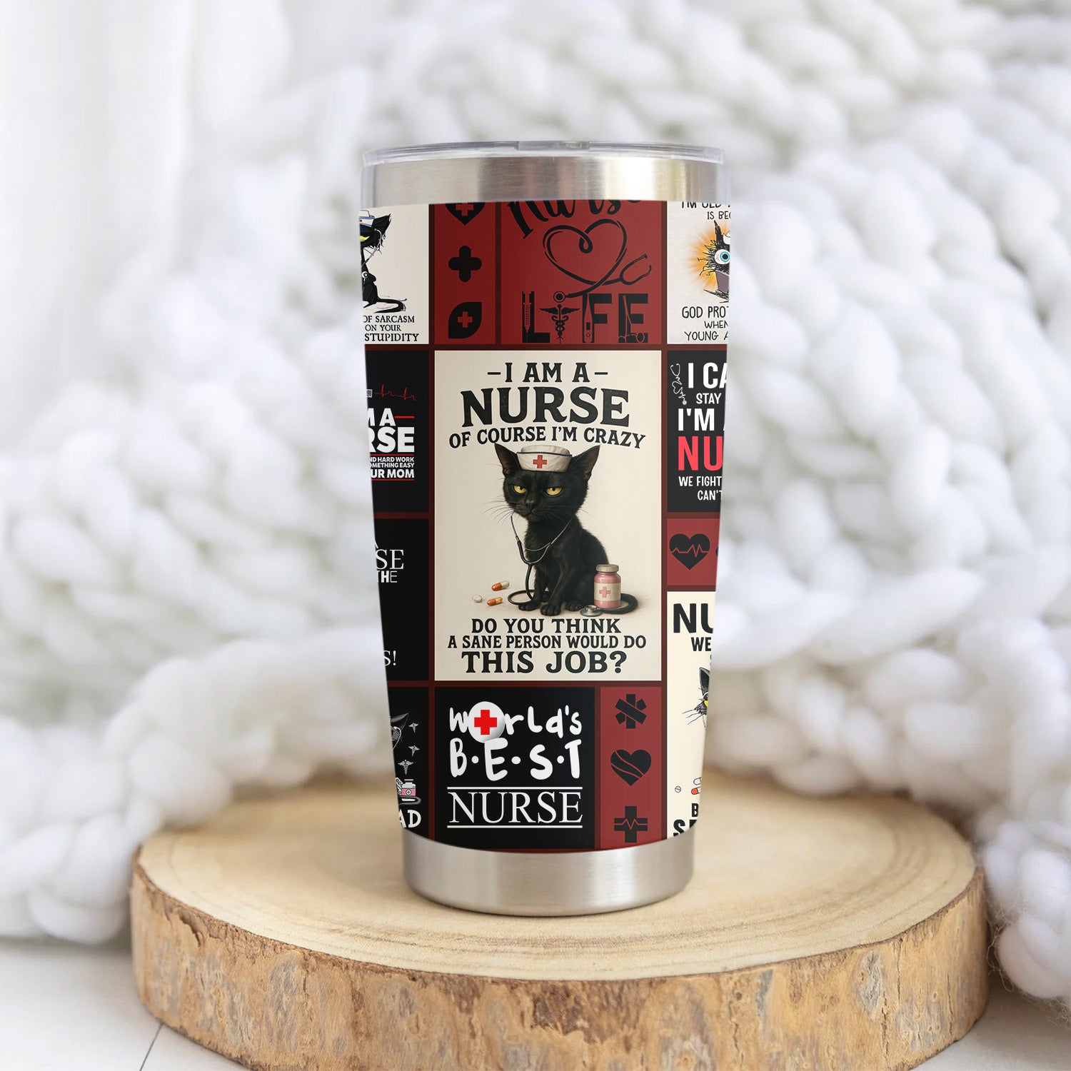 Custom Nurse Tumbler - World's Best Nurse & Funny Cat Design - Personalized Gift for Healthcare Workers, RN, LPN