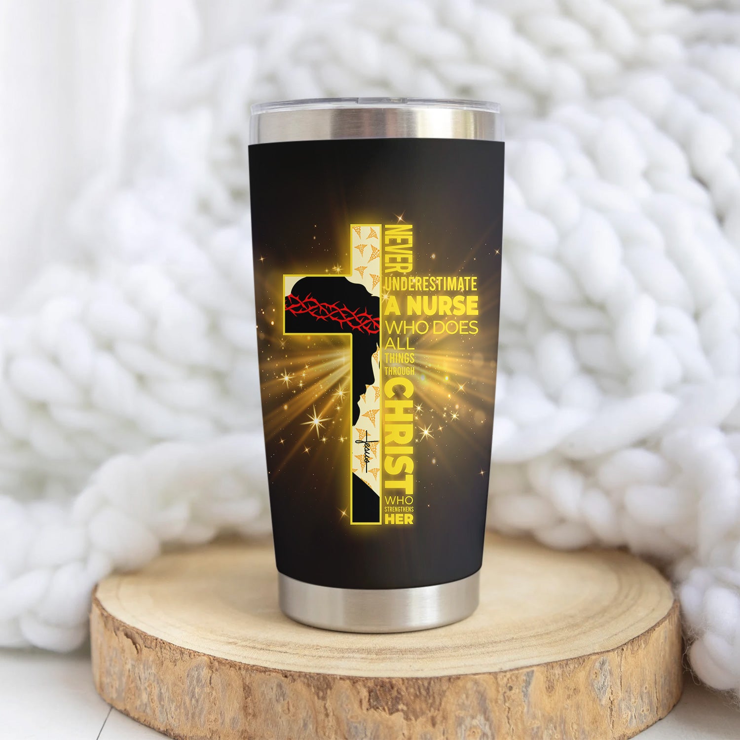 Personalized Christian Nurse Tumbler - Jesus Cross & Stethoscope with Butterflies - Custom Name Gift for Women RN LPN