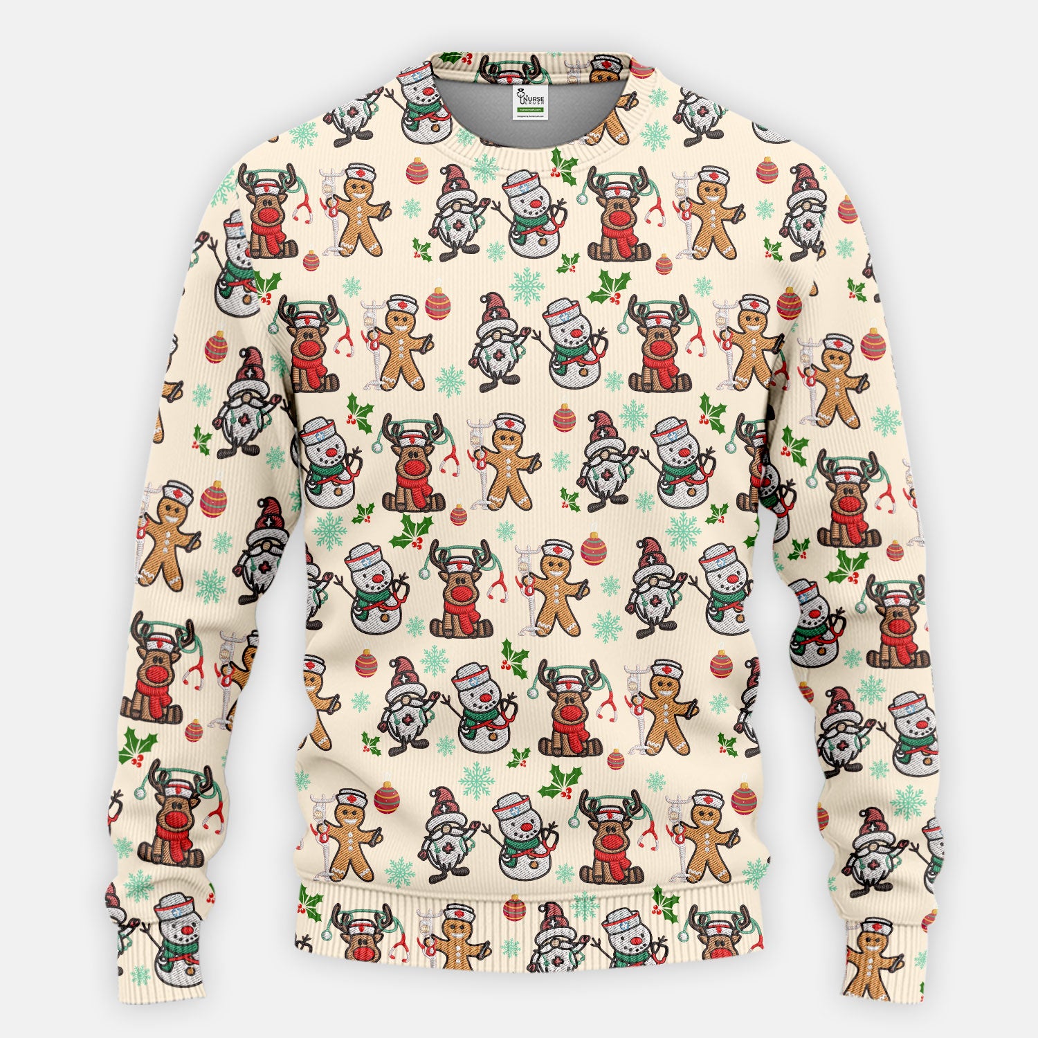Christmas Gingerbread Scrubs Set for Women - Comfortable Scrubs for Nurses - Reindeer Santa Pants and V Neck Top
