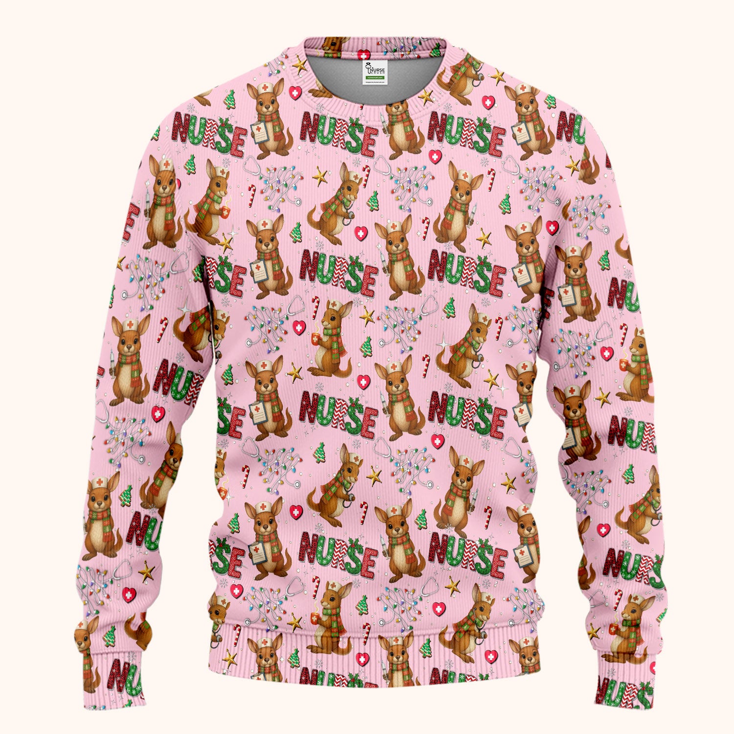 Aussie Kangaroo Christmas Scrub Set - Funny Holiday Nurse Shirt and Pants for Women - Cute Animal Medical Uniform