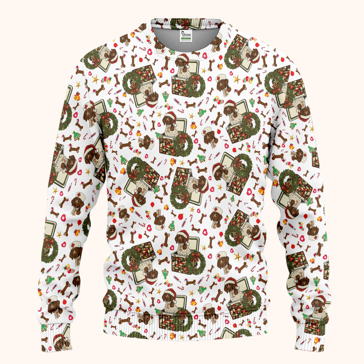 Christmas Dachshund Scrub Set - Cute Sausage Dog Nursing Pants and V Neck Top - Funny Holiday Medical Uniform