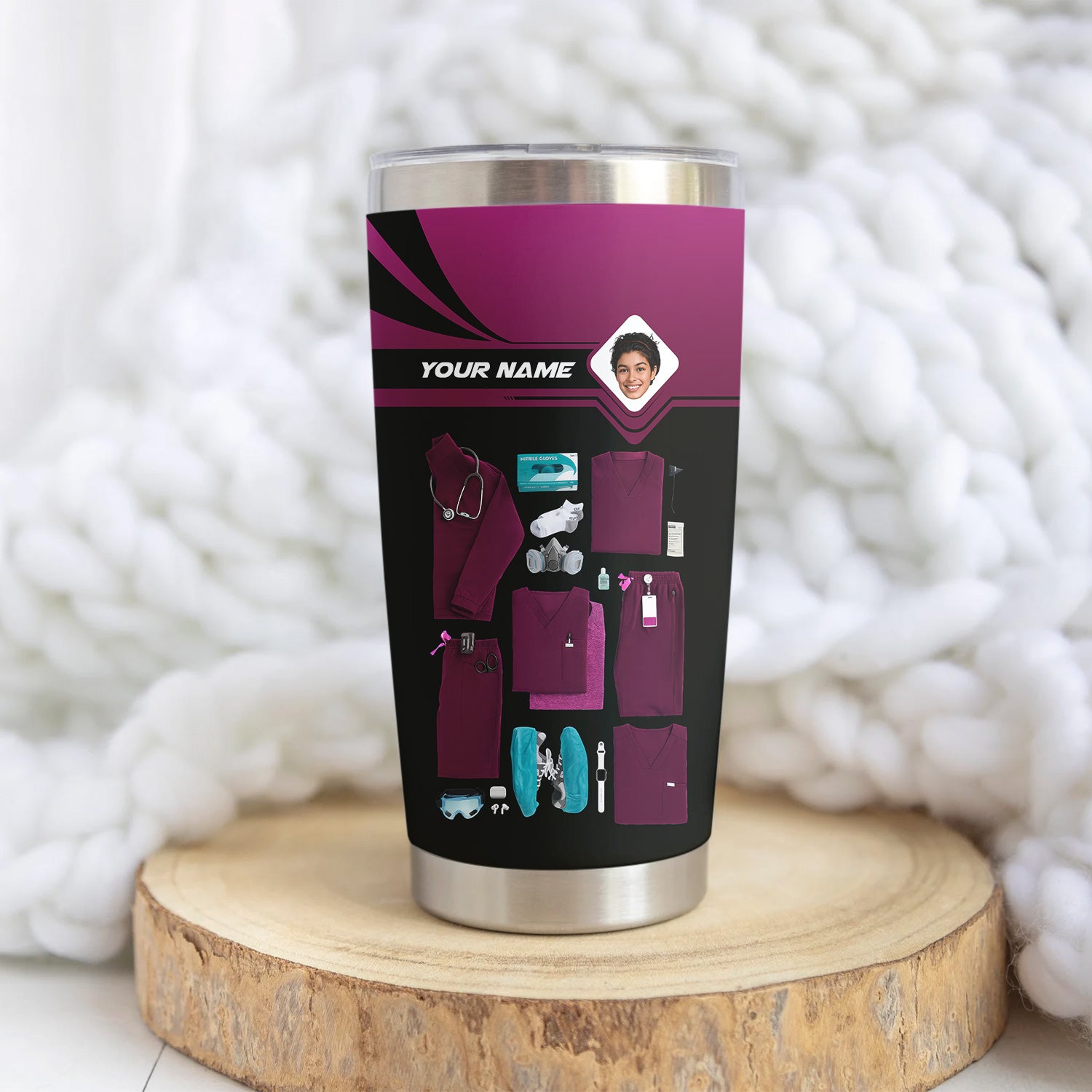 Personalized Nurse Tumbler with Scrubs & Tools - Custom Photo & Name - Gift for Healthcare Workers, RN, LPN - Multiple Scrub Colors Available