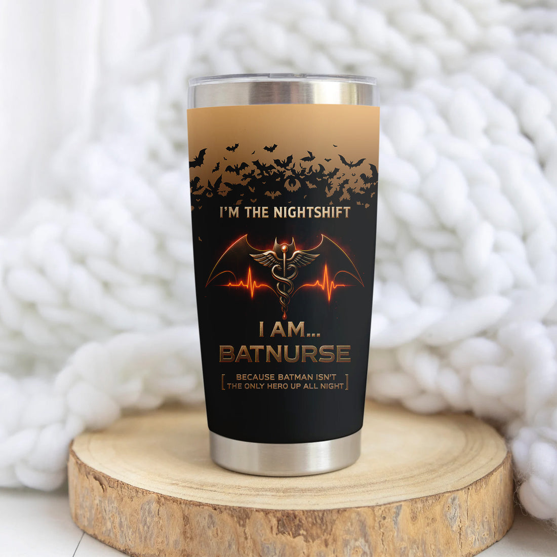 Funny Batnurse Tumbler for Nightshift Nurses - Personalized 20oz Stainless Steel Cup - Superhero Medical Gift for RN LPN CNA