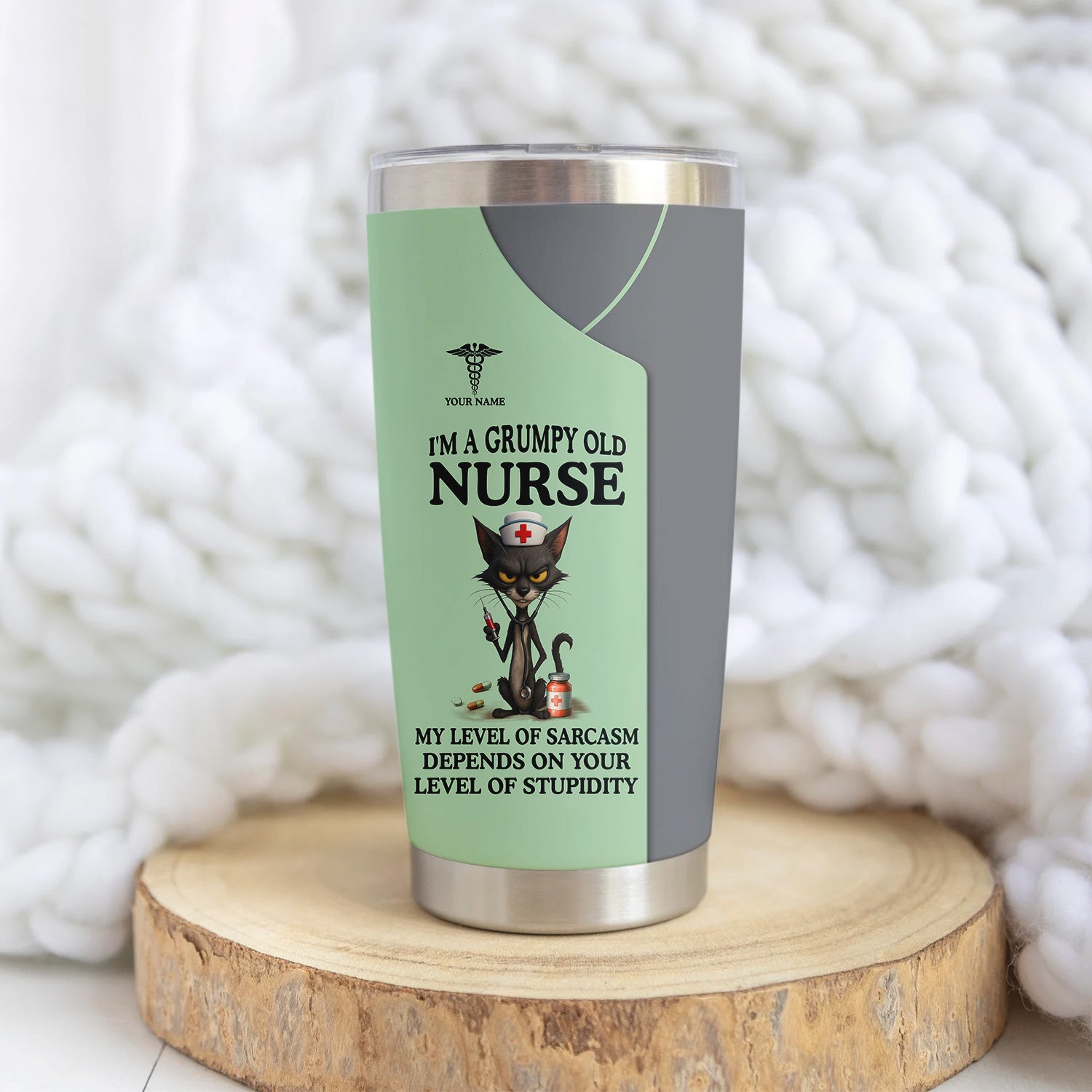 Personalized Grumpy Old Nurse Travel Tumbler - Angry Cat Sarcasm Quote for RN LPN CNA - Funny Gift for Nursing Team & Medical Professionals