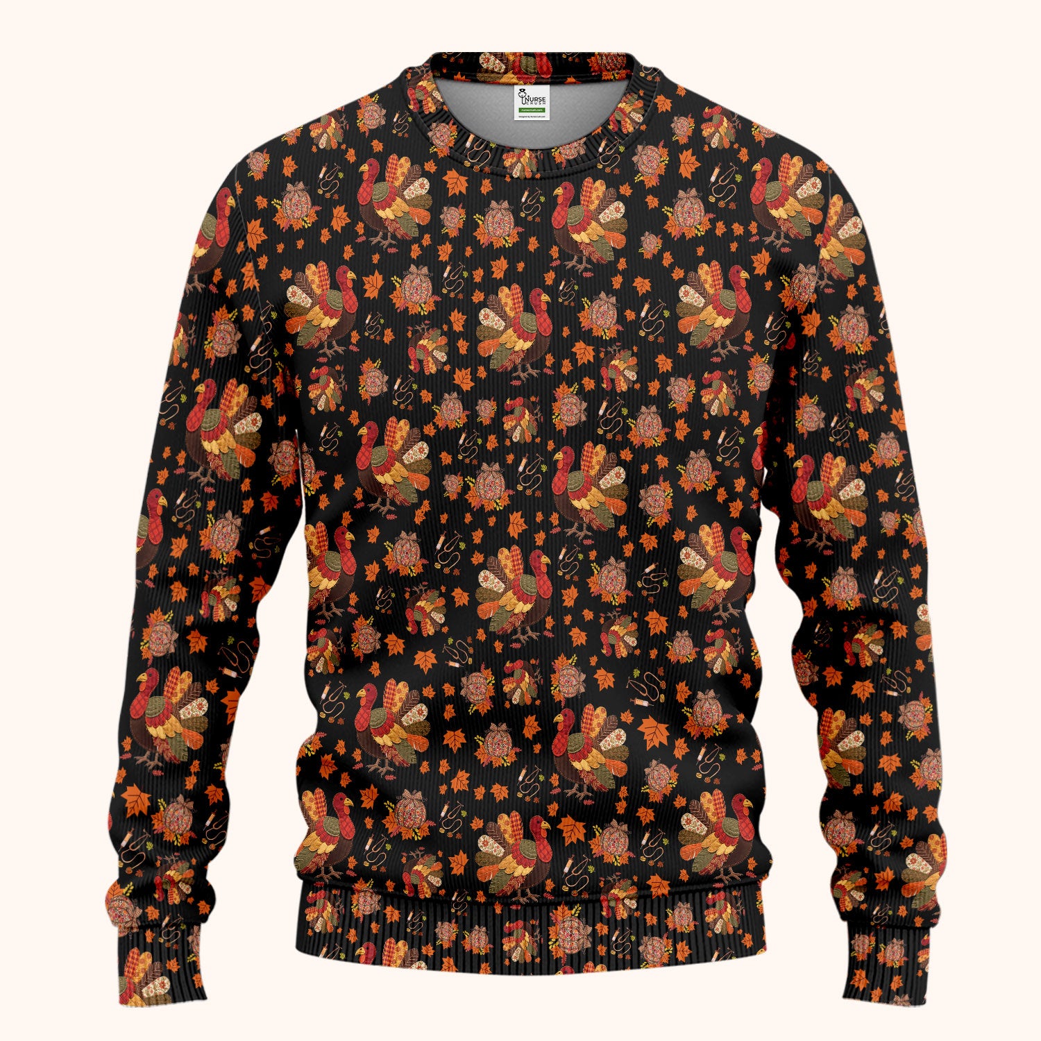 Thanksgiving Turkey Nurse Scrub Sets for Women - Fall Leaves Scrub Pants and V Neck Top - Autumn Nursing Uniform