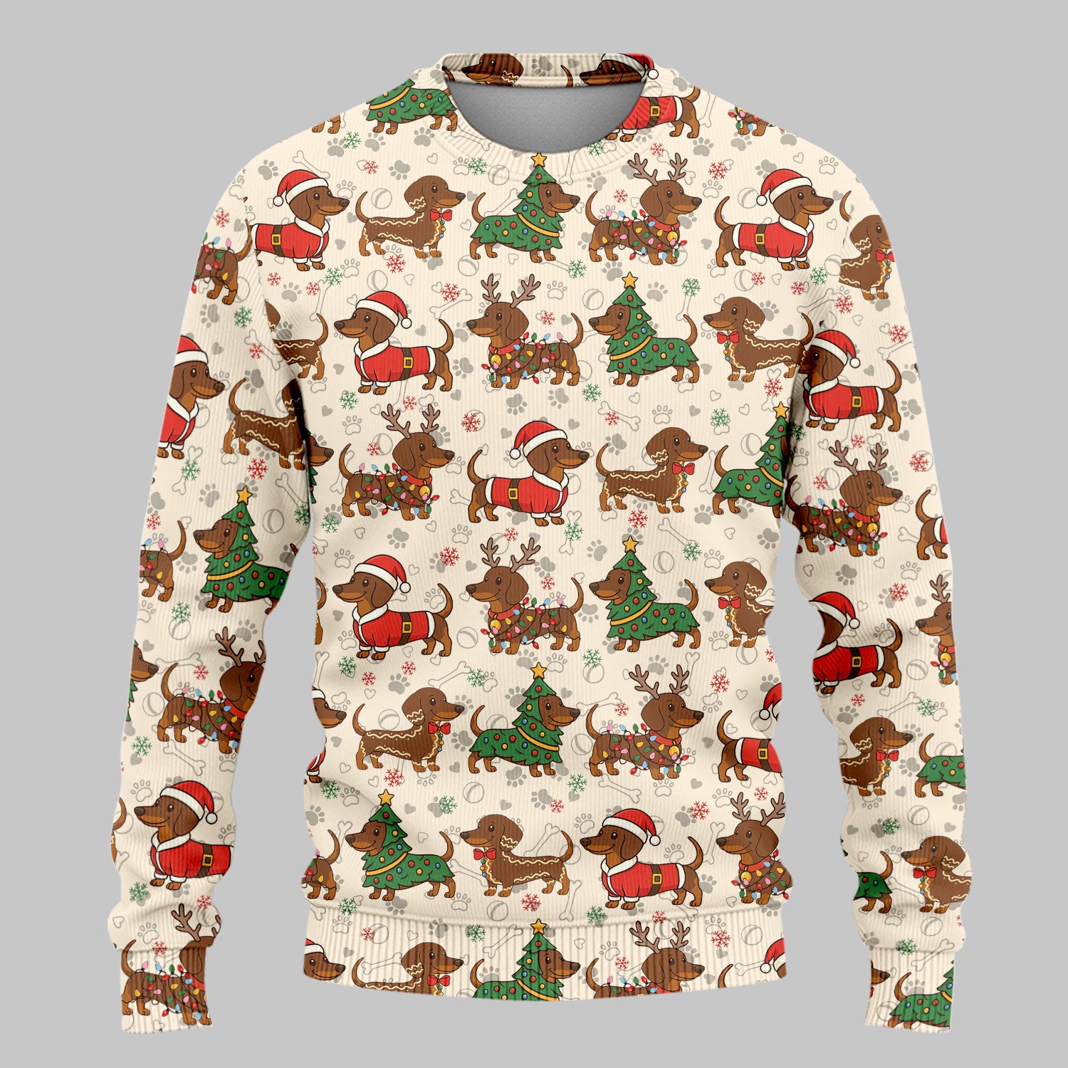 Christmas Weenie Dog Scrub Sets - Xmas Dachshund Scrub Pants - Cute Sausage Puppy V Neck Top - Breathable Med Uniform
