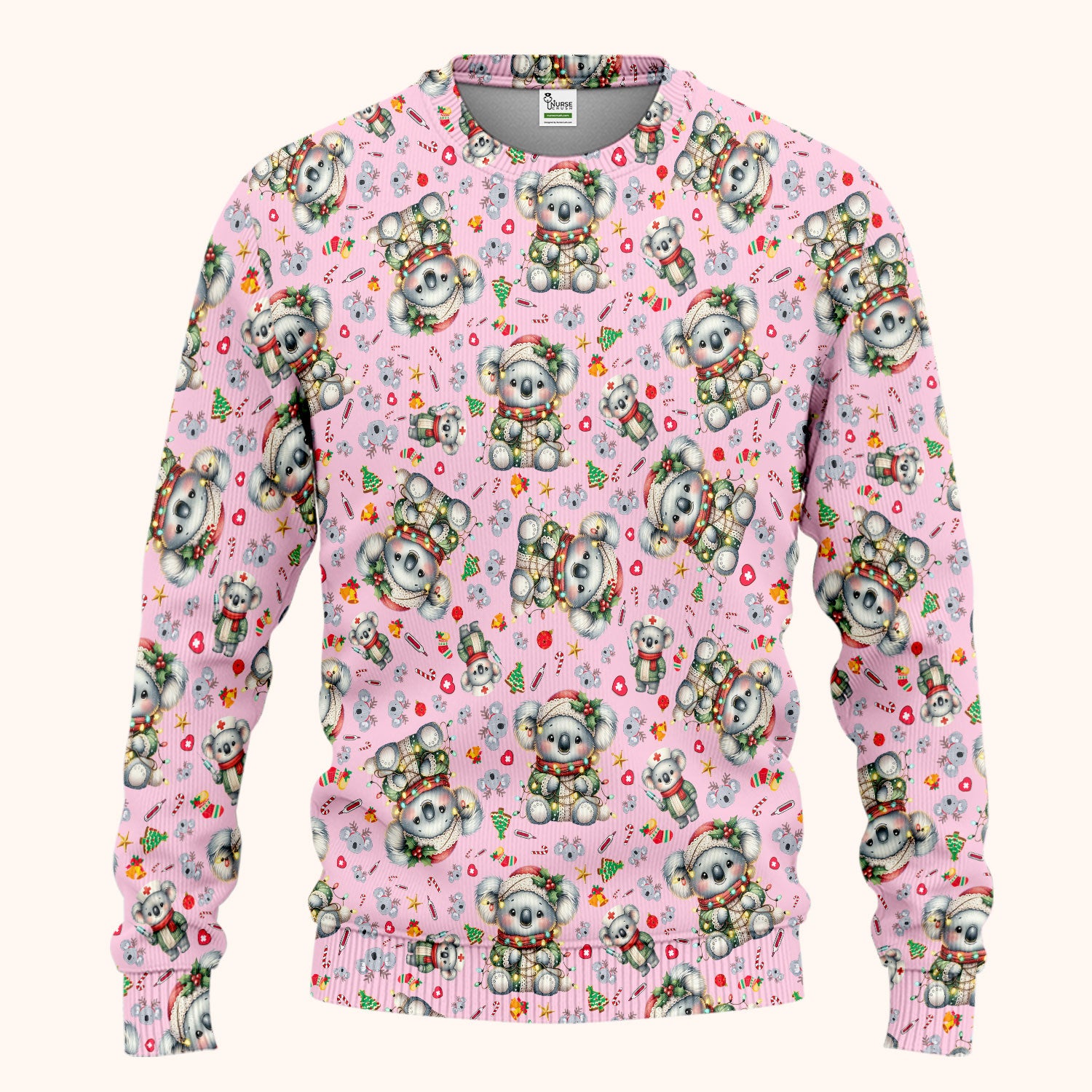 Aussie Koala Nurse Scrub Set - Cute Christmas Medical Uniform - Funny Holiday Animal Scrubs Pants and V Neck Top for Women