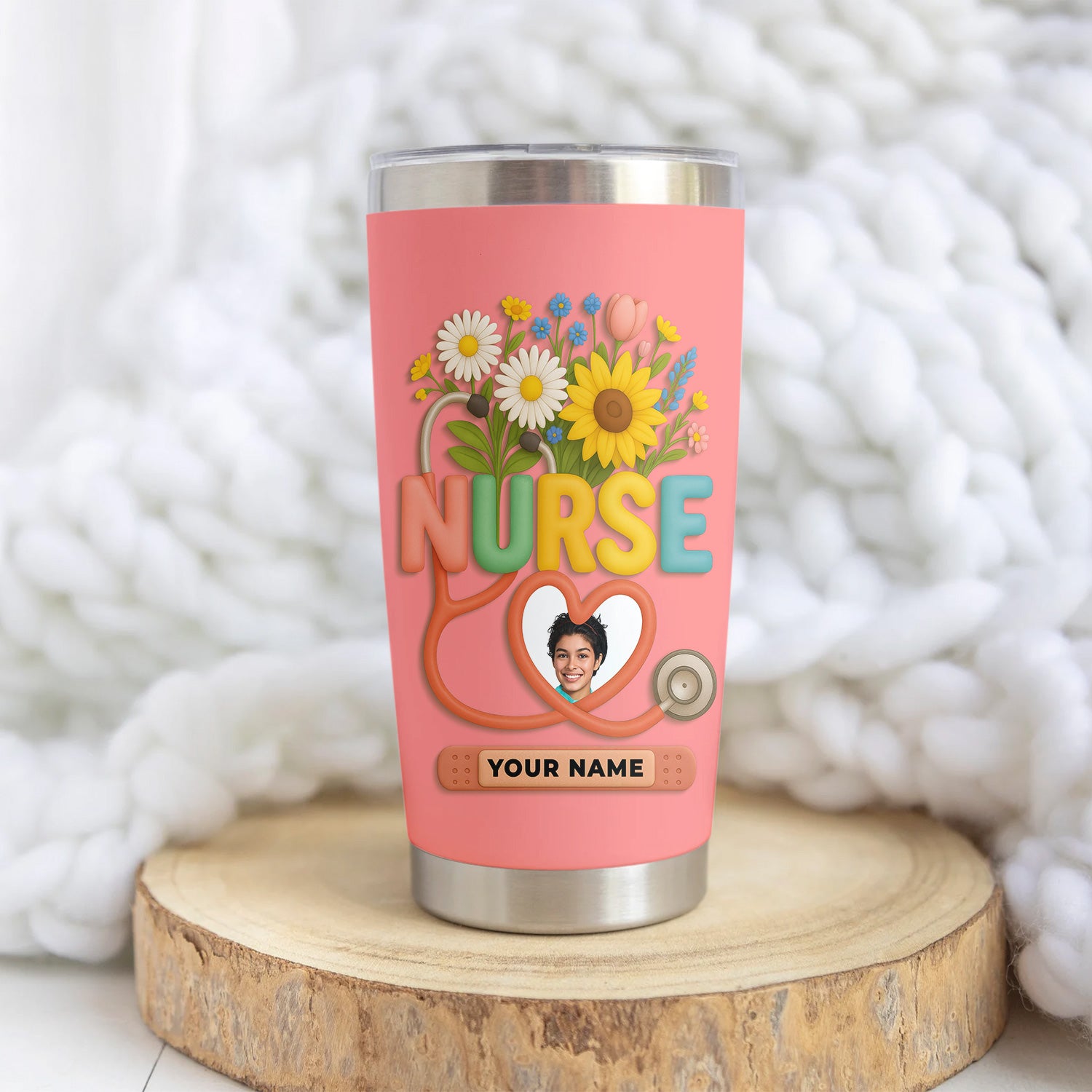 Personalized Thank You Nurse Tumbler - Nursing Is a Work of Heart with Floral Stethoscope Design - Meaningful Gift for RN CNA LPN