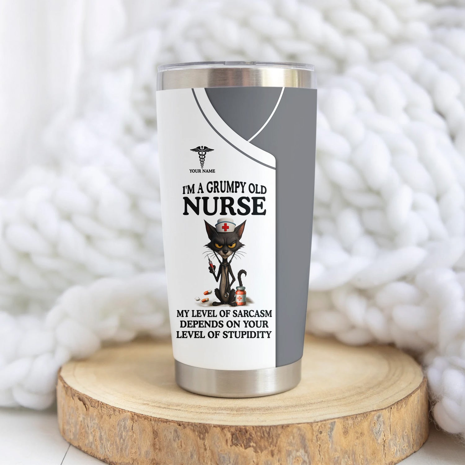 Personalized Grumpy Old Nurse Travel Tumbler - Angry Cat Sarcasm Quote for RN LPN CNA - Funny Gift for Nursing Team & Medical Professionals