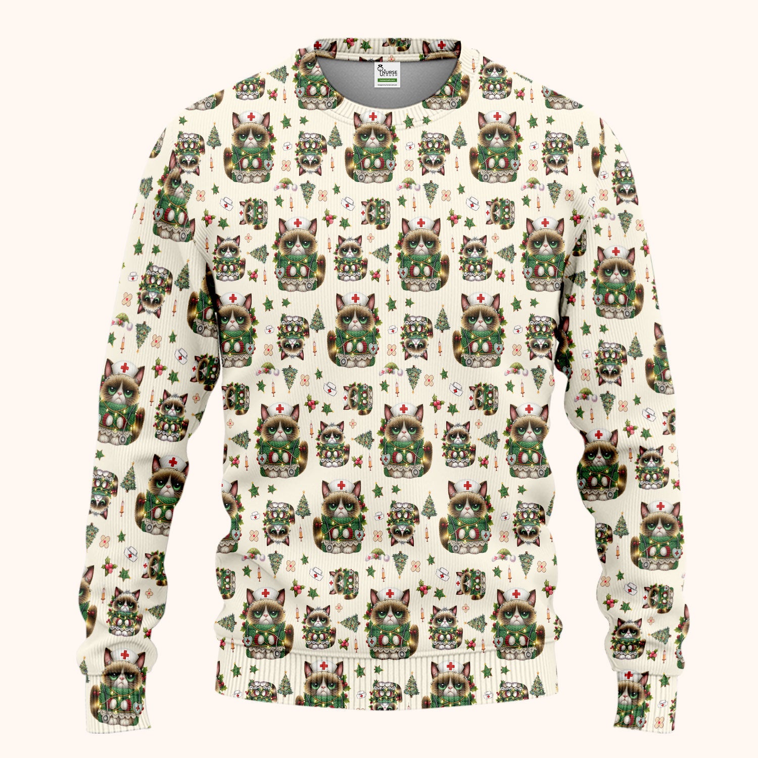 Christmas Nurse Scrub Set - Funny Cat Nursing Scrubs Pants and V Neck Top - Cute Holiday Medical Uniform for Women RN LPN CNA