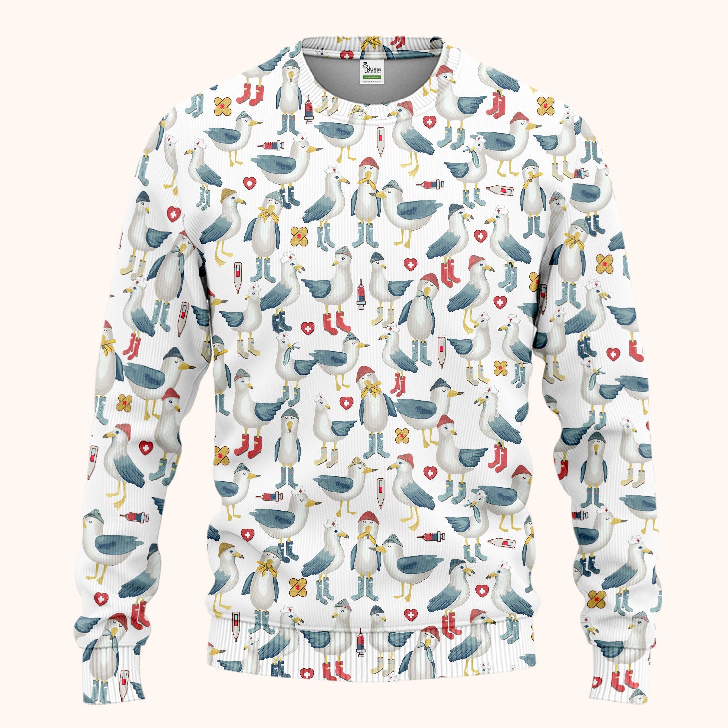 Seagull Scrub Set for Nurses - Adorable Birds Medical Uniform - Funny Scrubs Pants and V Neck Top for RN CNA LPN