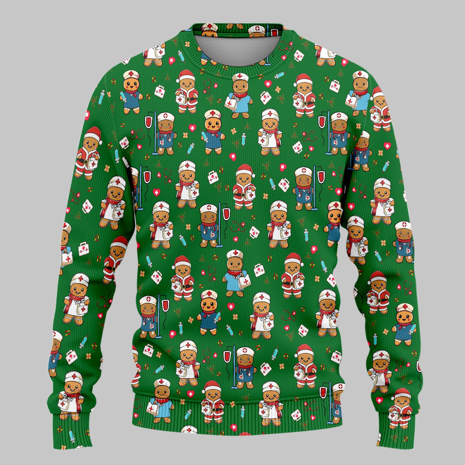 Gingerbread with Santa Nurse Scrub Set - Santa’s Favorite Nurse Holiday Gift - Medical Uniform for RN LPN CNA - Funny Xmas Ugly Sweater