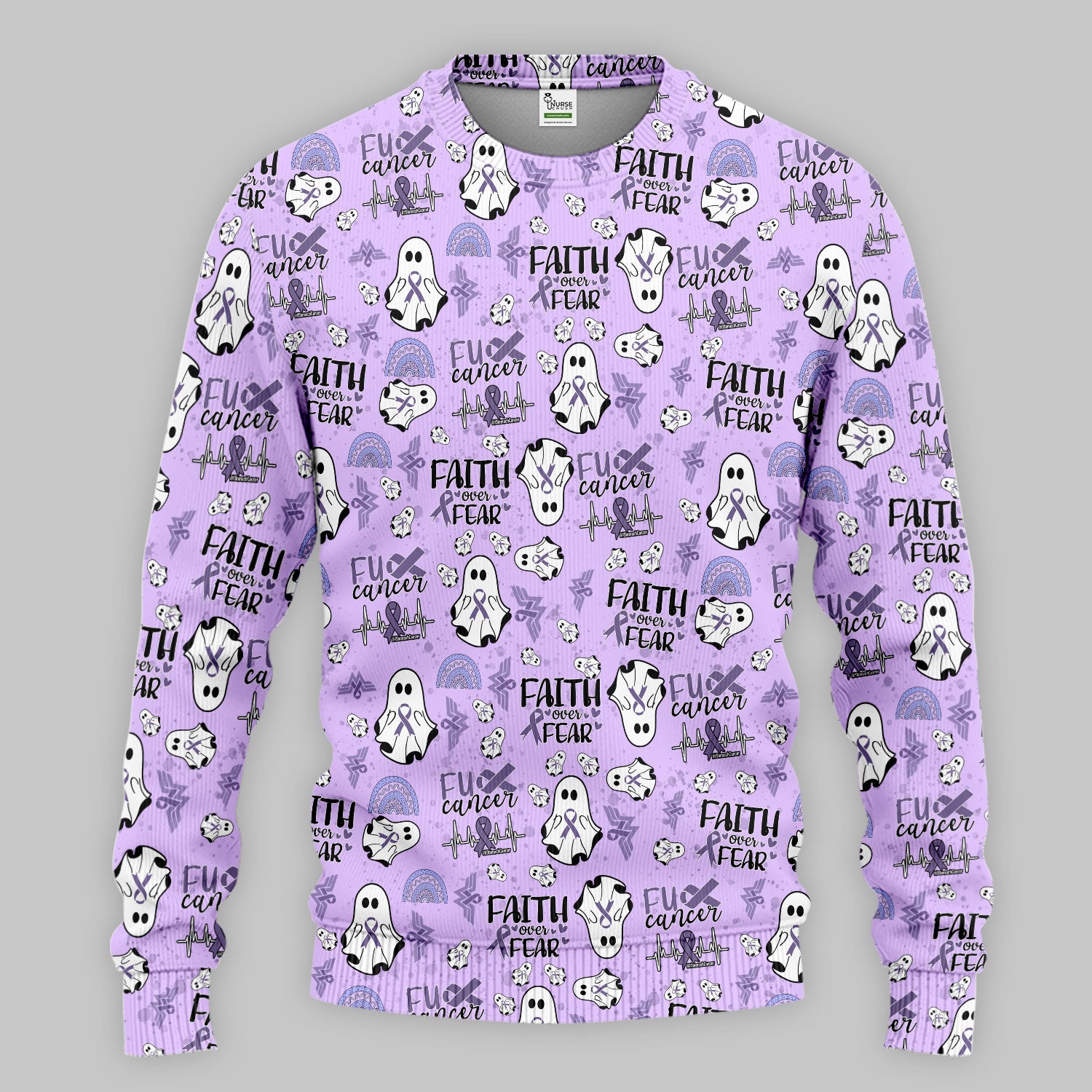 Periwinkle Ribbon Stomach Cancer Scrub Set for Women - Awareness Nurse Scrub Pants and V Neck Top - November Warrior Survivor Gift