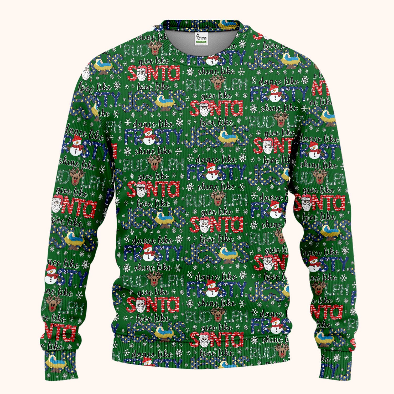 Xmas Rudolph Comfortable Scrub Set for Nurses - God Santa Scrub Pants and V Neck Top - Breathable Med Uniform