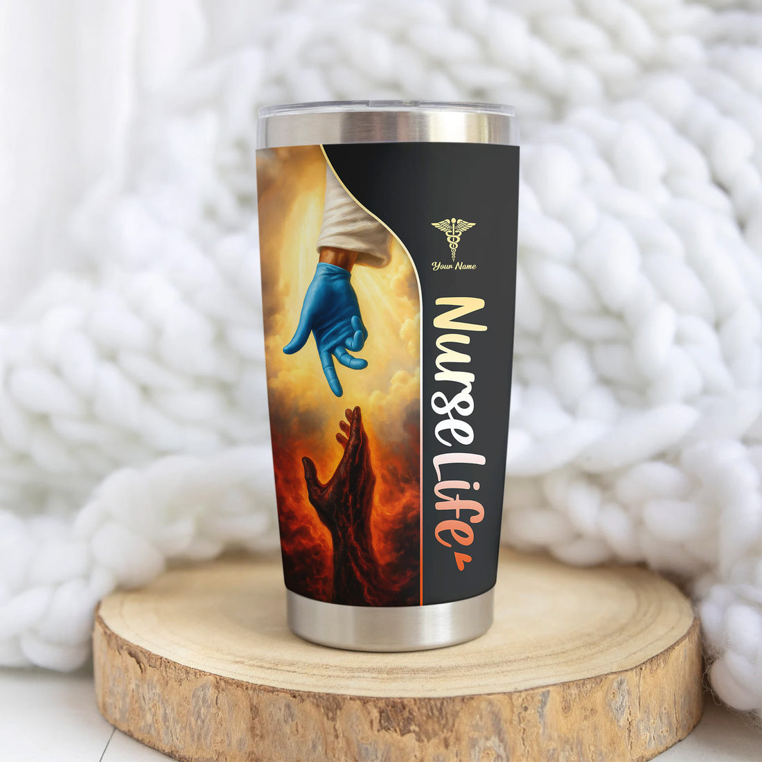 Christian Nurse Stainless Tumbler with Name - God’s Hand Reaching Design - Inspirational Gift for Faithful RN LPN CNA Women in Healthcare