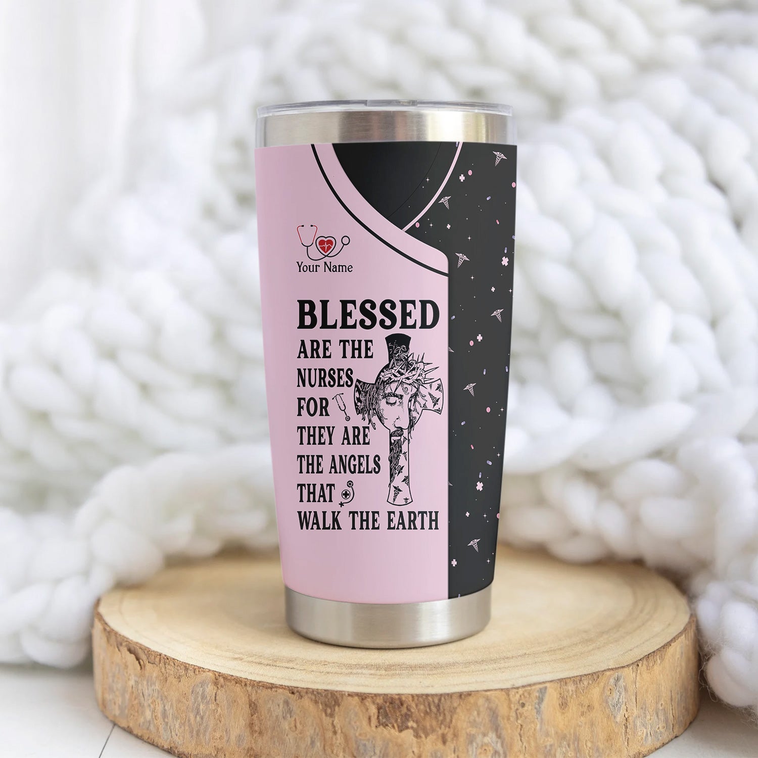 Custom Faith Nurse Tumbler - Blessed Are The Nurses Angel - Gift for Women RN LPN & Healthcare Workers