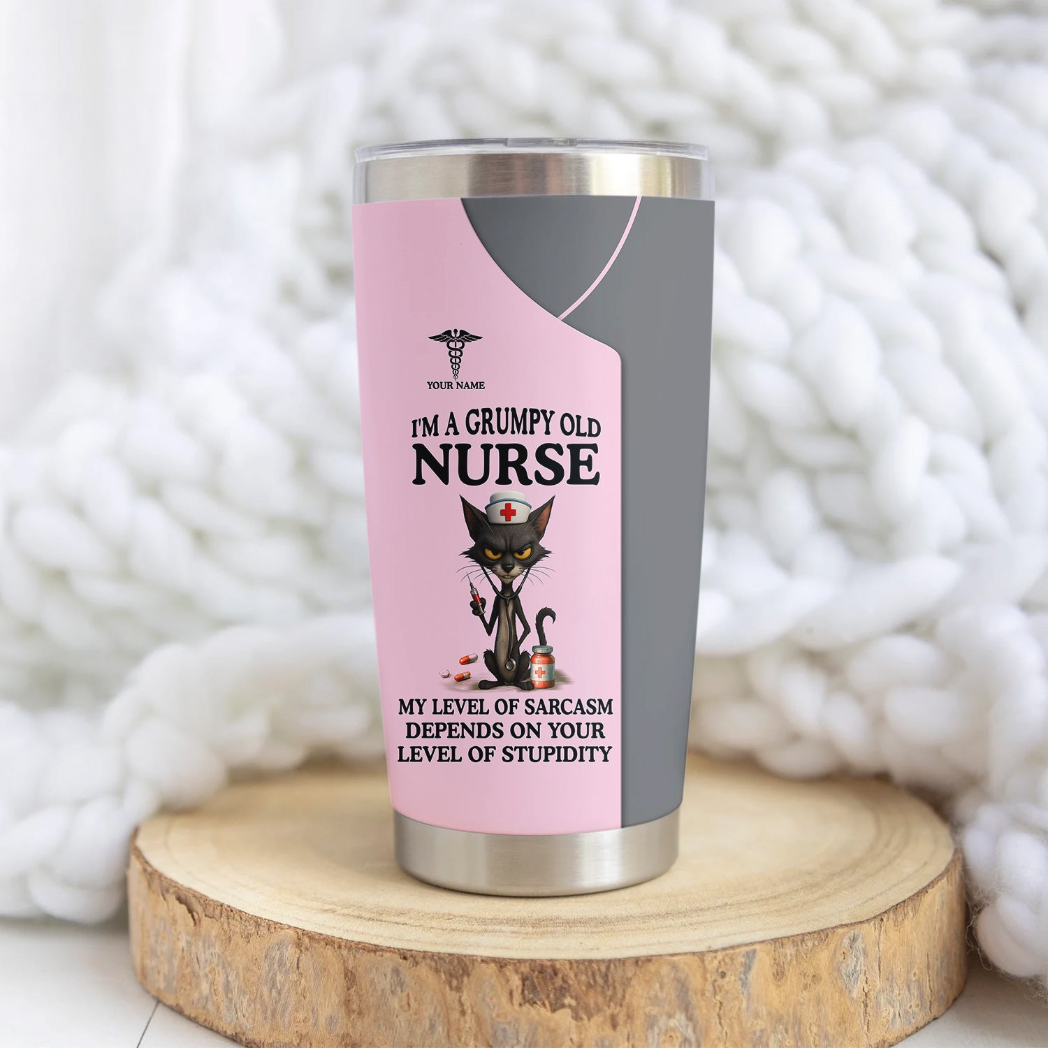 Personalized Grumpy Old Nurse Travel Tumbler - Angry Cat Sarcasm Quote for RN LPN CNA - Funny Gift for Nursing Team & Medical Professionals