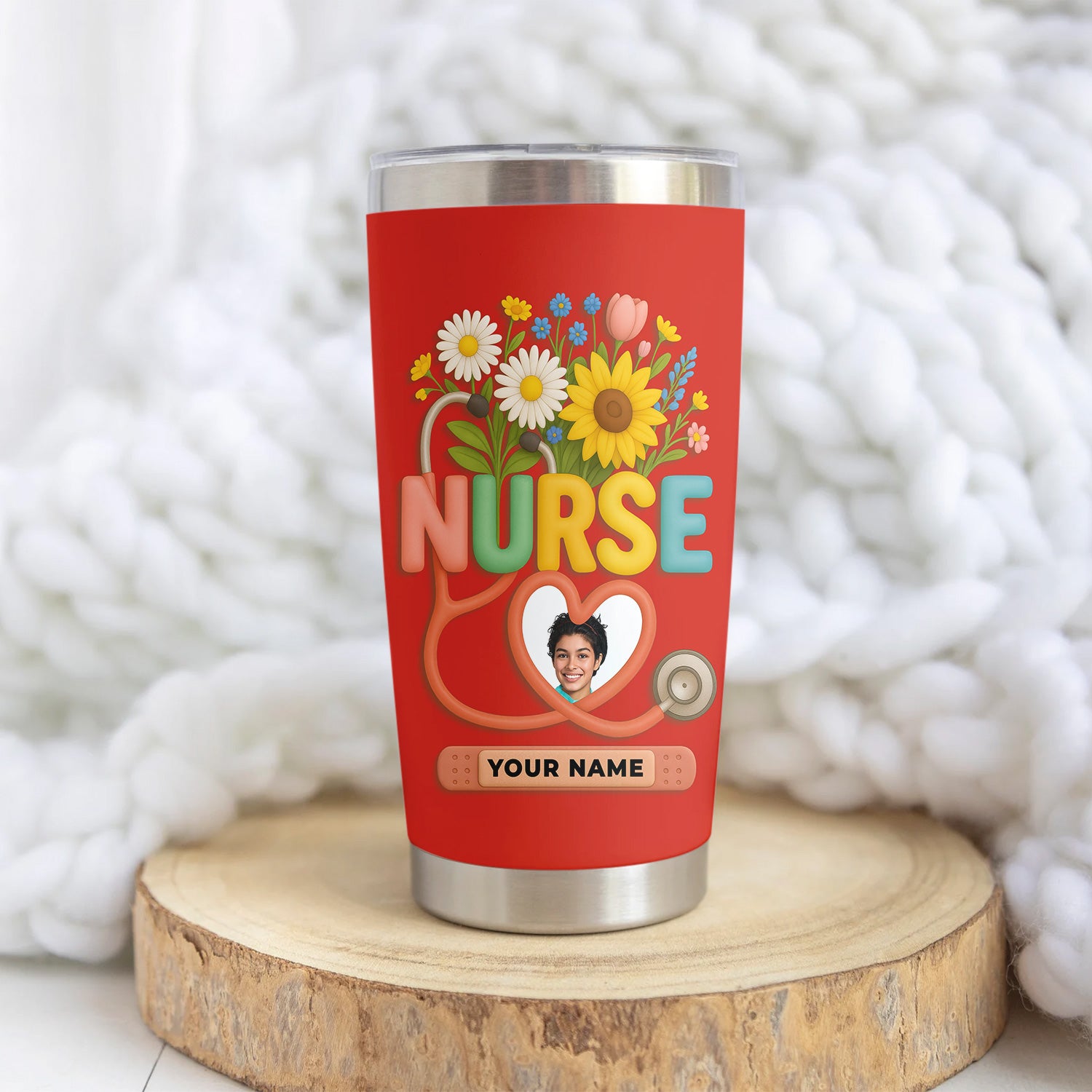 Personalized Thank You Nurse Tumbler - Nursing Is a Work of Heart with Floral Stethoscope Design - Meaningful Gift for RN CNA LPN