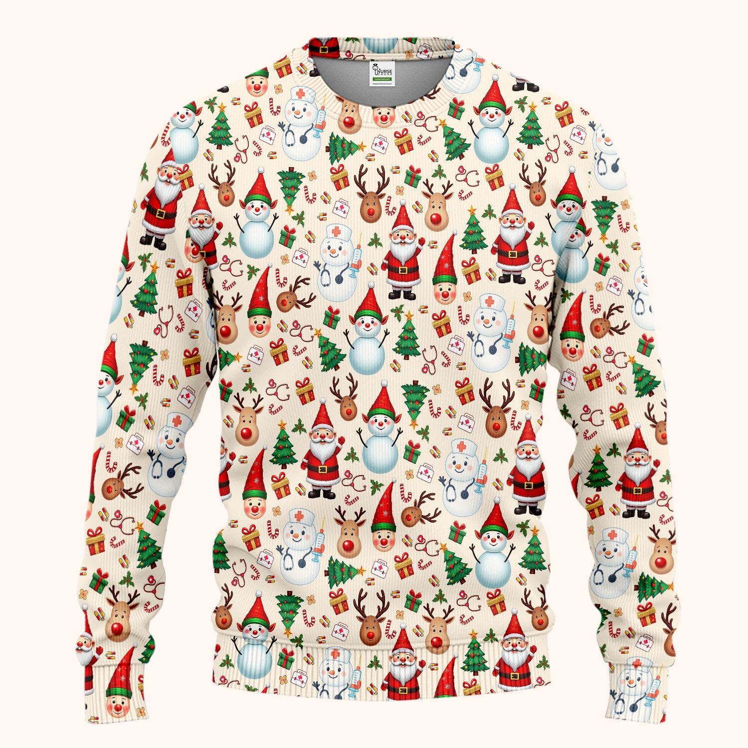 Christmas Scrub Set for Nurses - Cute Snowman Reindeer Santa Pattern - Holiday Medical Uniform RN CNA LPN Gift