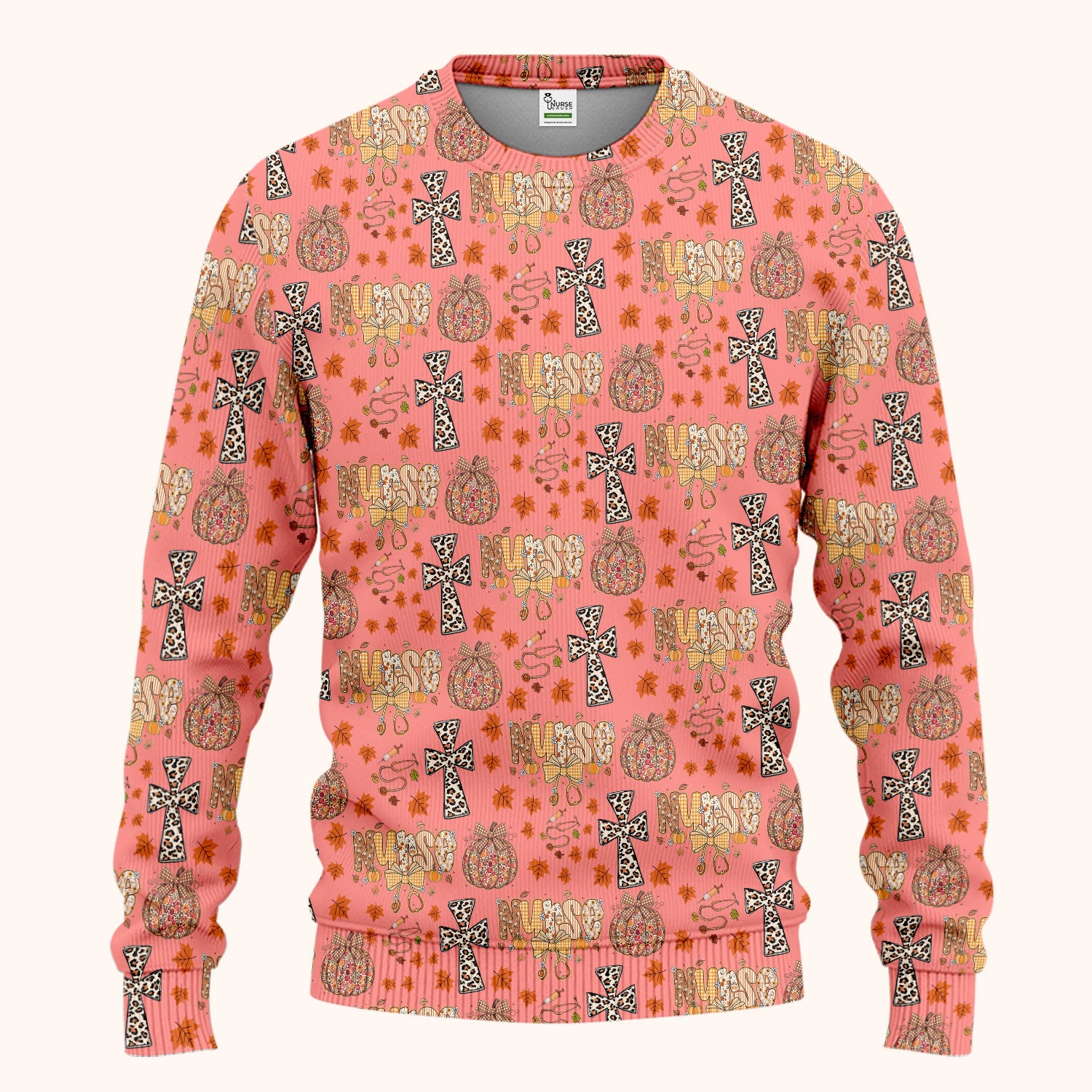 I Will Praise Him In Every Season - Boho Pumpkin Leopard Cross Fall Scrub Sets for Nurse - Thanksgiving Med Uniform for Women