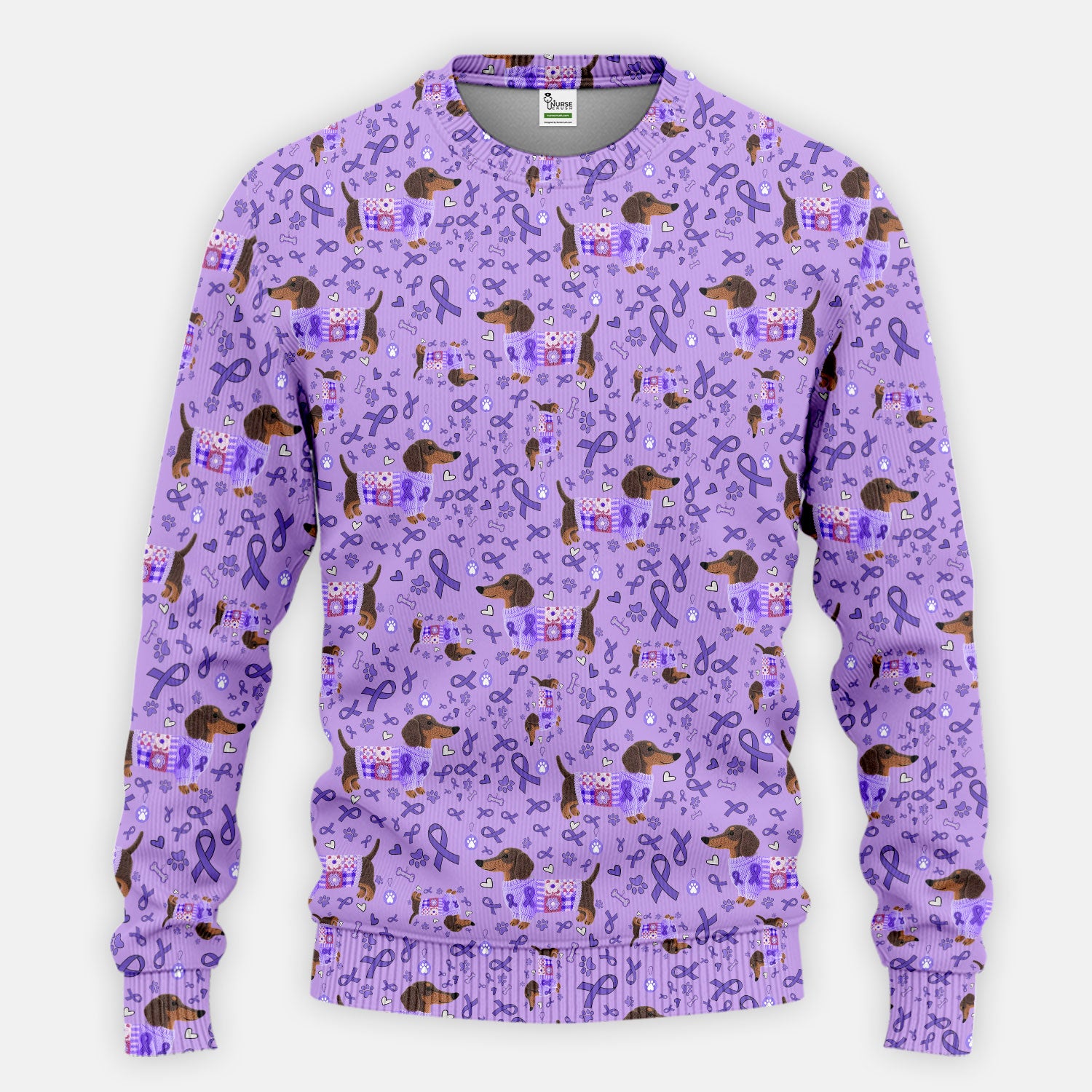 Wiener Dog Purple Ribbon Cancer Awareness Scrub Sets - Dachshund Nursing Uniform - Comfortable Scrubs for Nurses