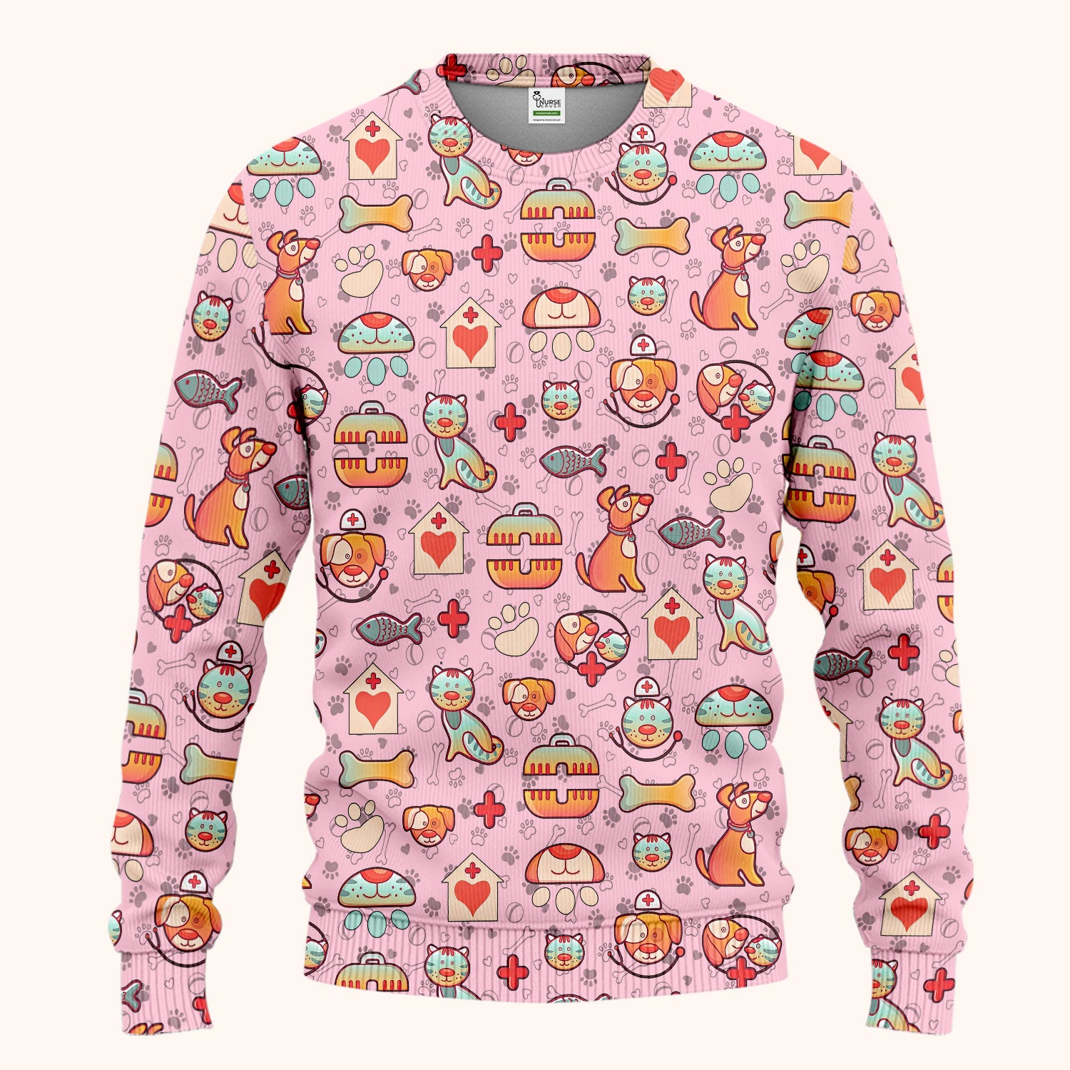 Veterinary Nurse Scrub Set - Cute Cat Dog Paw Scrubs Pants and V Neck Top - Funny Animal Vet Tech Uniform for Women