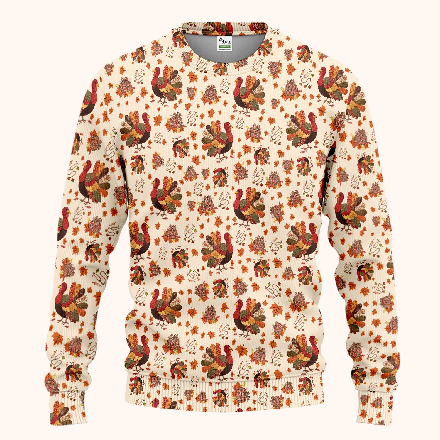 Fall Leaves Thanksgiving Women's Scrub Set - Comfortable Scrub Pants and V Neck Top - Funny Turkey Nursing Uniform