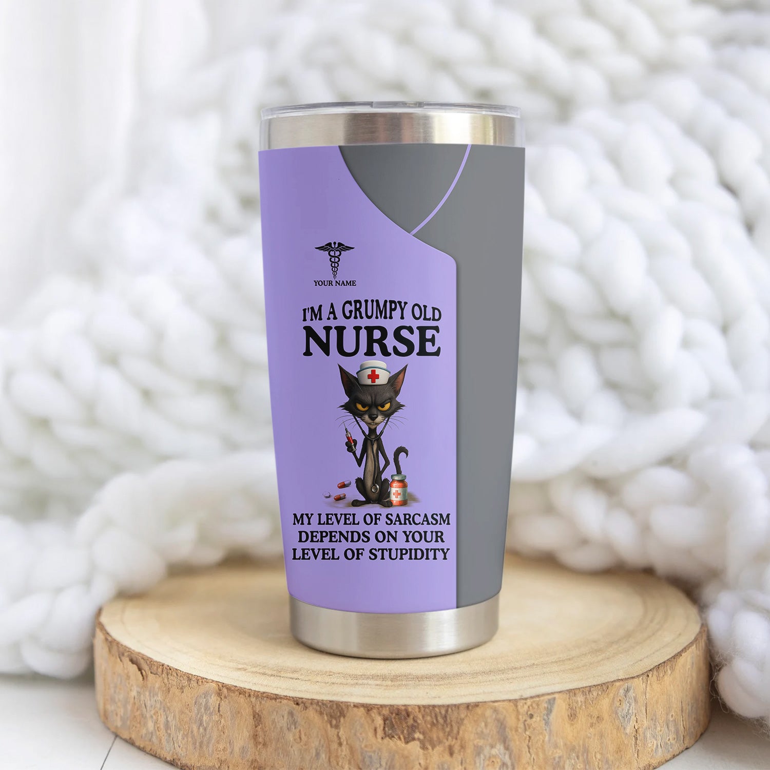 Personalized Grumpy Old Nurse Travel Tumbler - Angry Cat Sarcasm Quote for RN LPN CNA - Funny Gift for Nursing Team & Medical Professionals