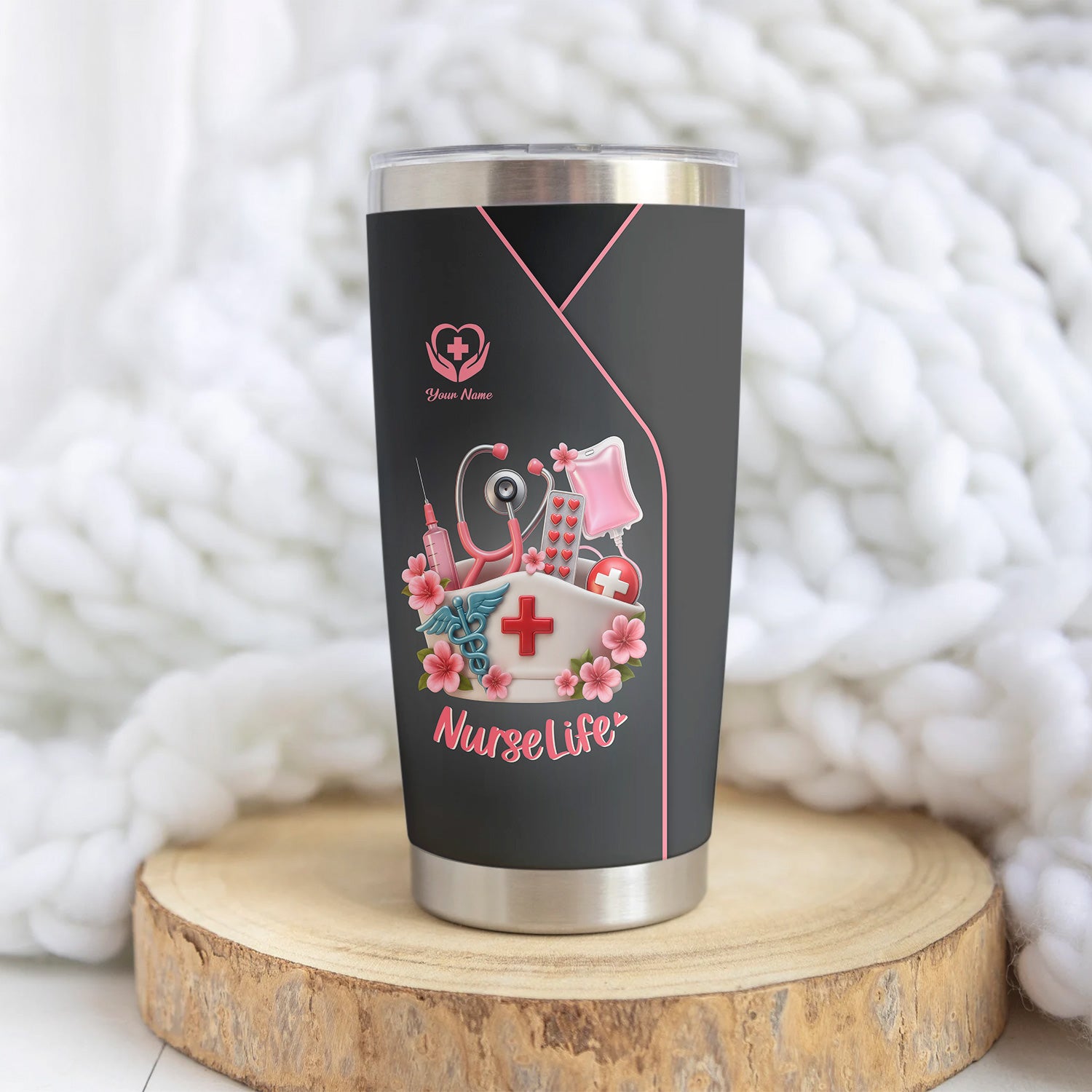 Personalized Nurse Tumbler - Cute Scrub & Heartbeat Design - Gift for RN LPN CNA Students and Workers