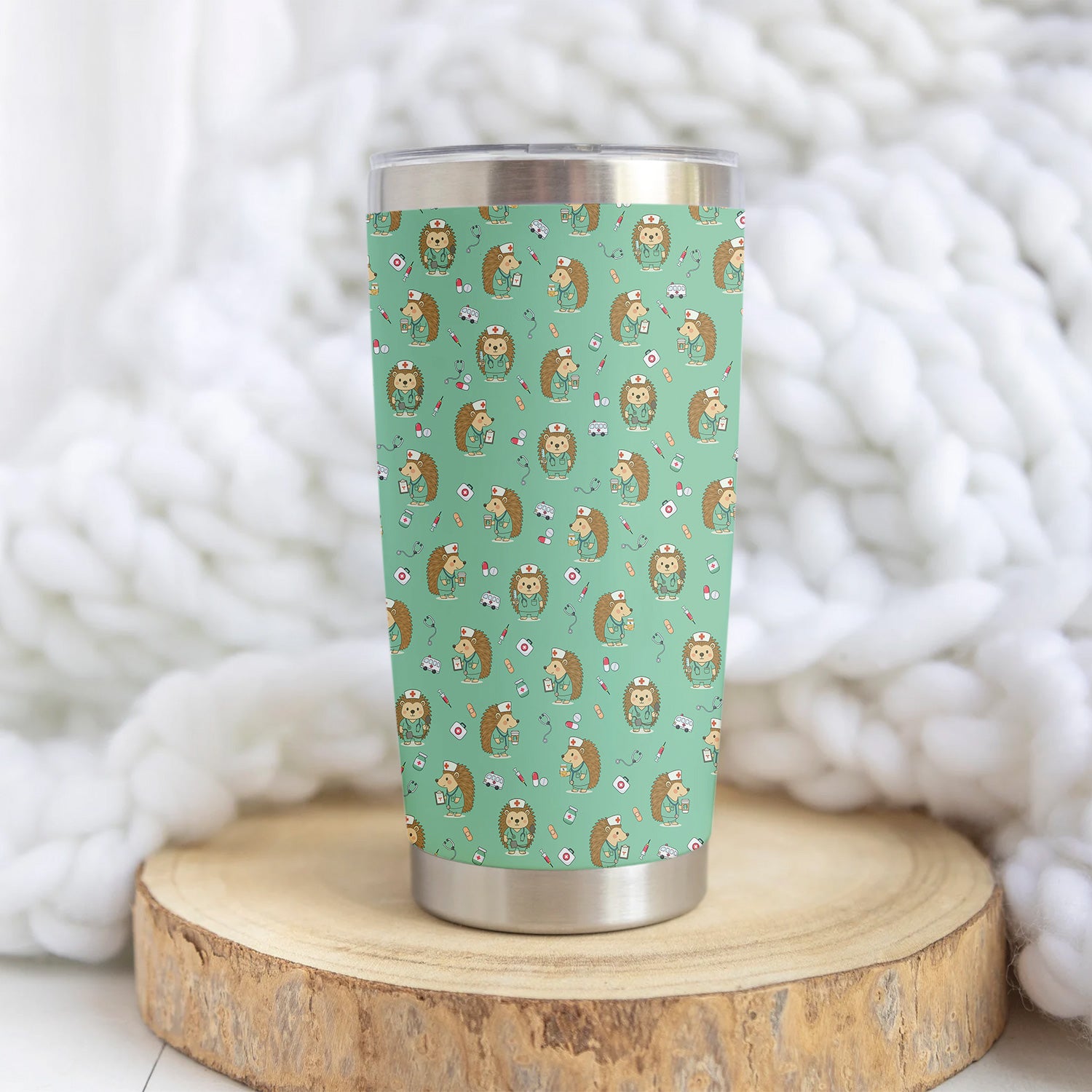 Adorable Hedgehog Nurse Tumbler - Hilarious Gift for RN LPN CNA Women - Personalized Stainless Cup for Healthcare Workers