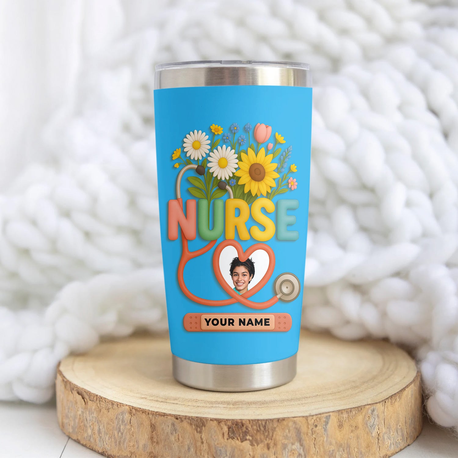 Personalized Thank You Nurse Tumbler - Nursing Is a Work of Heart with Floral Stethoscope Design - Meaningful Gift for RN CNA LPN