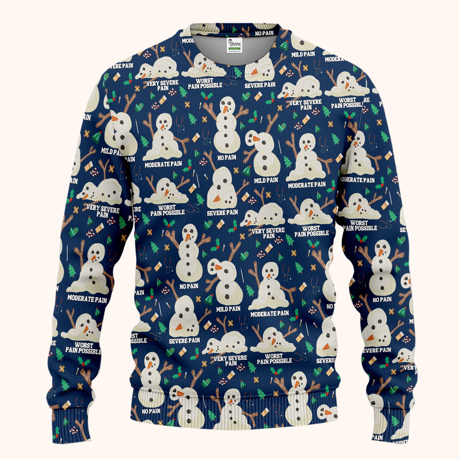 Funny Snowman Pain Scale Scrub Set for Nurse - Christmas Medical Pants and V Neck Top for Women RN LPN CNA