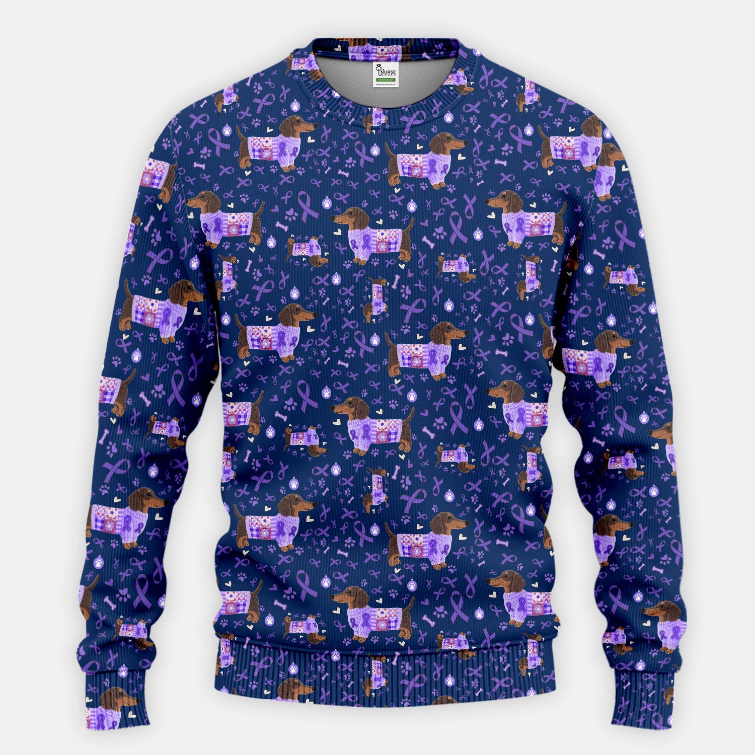 Wiener Dog Purple Ribbon Cancer Awareness Scrub Sets - Dachshund Nursing Uniform - Comfortable Scrubs for Nurses