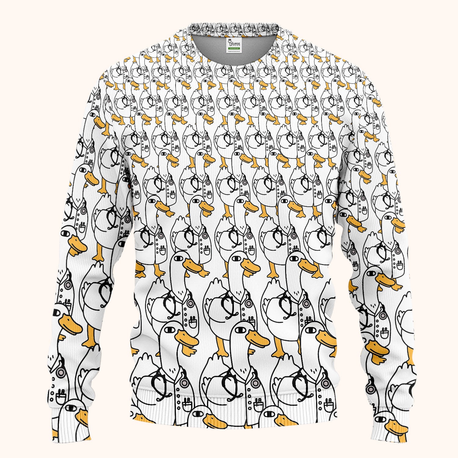 Funny Duck Scrub Set for Women - I'm a Doctor Scrubs Pants and V Neck Top - Cute Duck In The Row - Comfortable Nursing Uniform