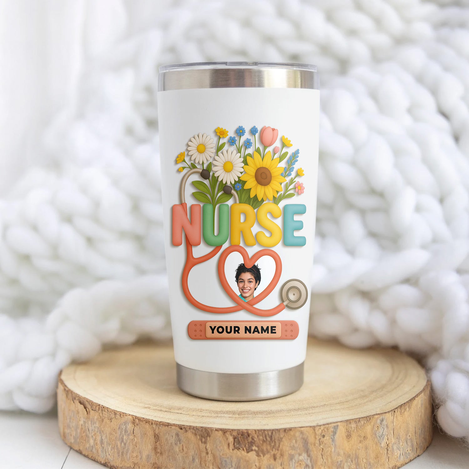 Personalized Thank You Nurse Tumbler - Nursing Is a Work of Heart with Floral Stethoscope Design - Meaningful Gift for RN CNA LPN