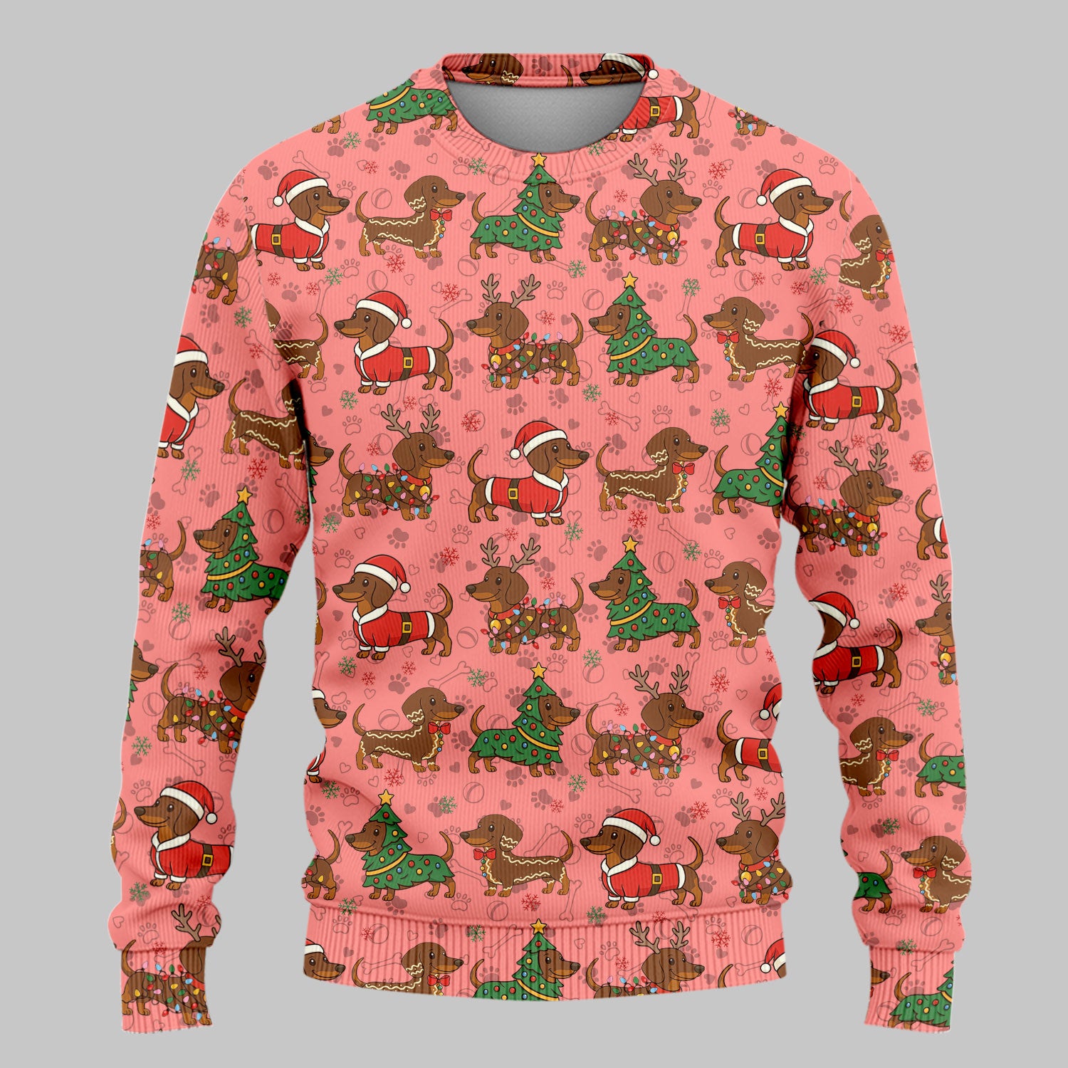 Christmas Weenie Dog Scrub Sets - Xmas Dachshund Scrub Pants - Cute Sausage Puppy V Neck Top - Ugly Sweater for Pet Lover