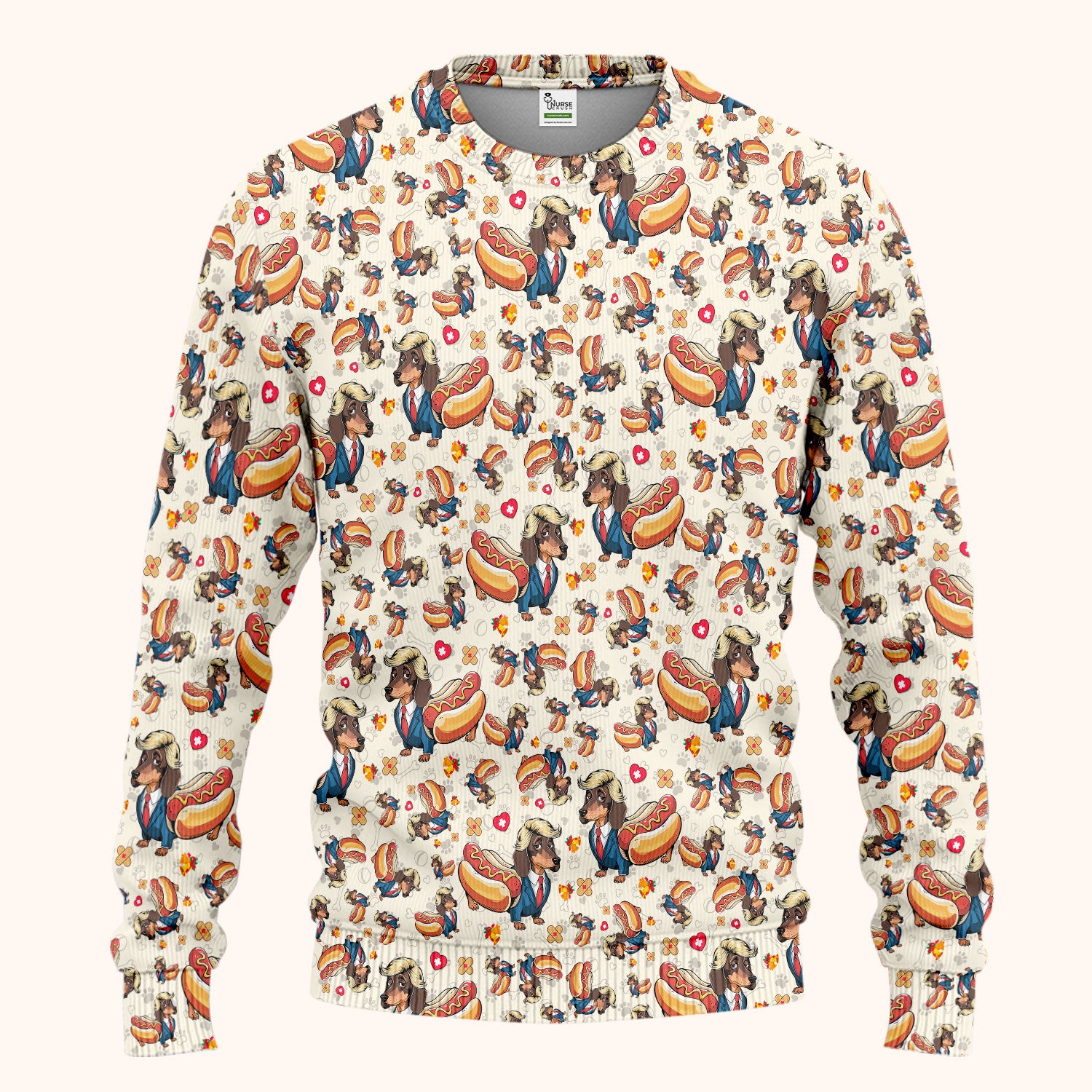 Dachshund Hot Dog Nurse Scrub Set - Funny Sausage Dog Pants and V Neck Top - Medical Uniform Gift