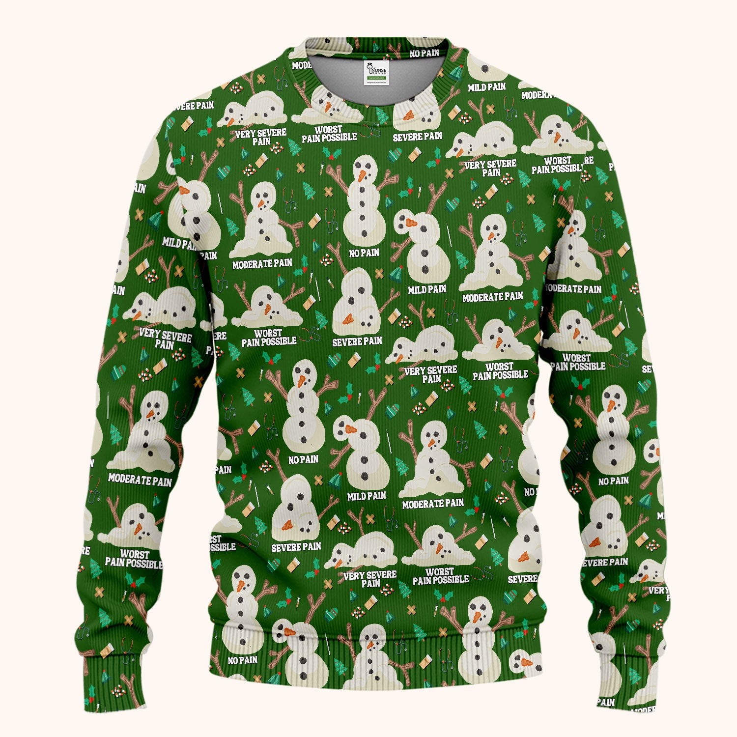 Funny Snowman Pain Scale Scrub Set for Nurse - Christmas Medical Pants and V Neck Top for Women RN LPN CNA