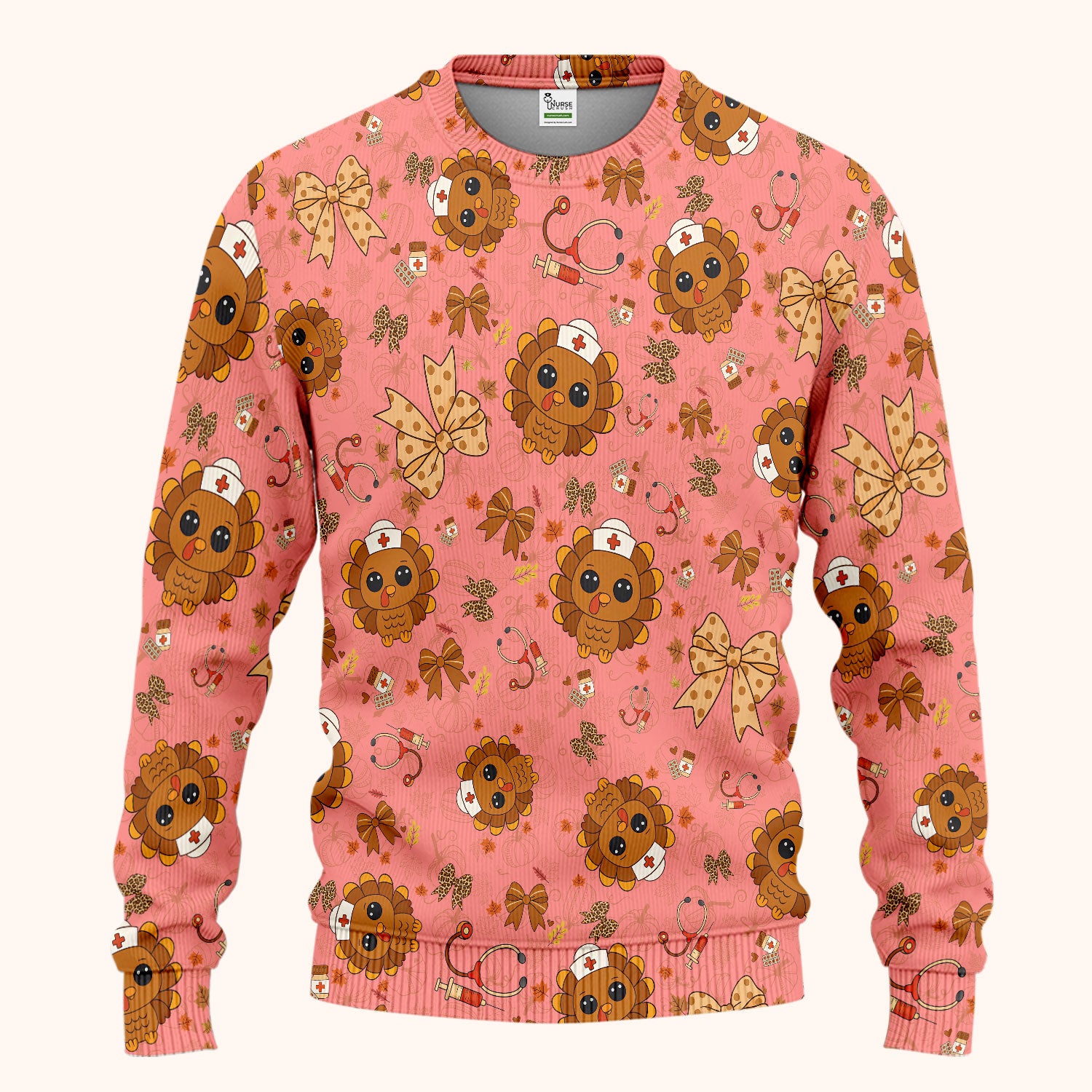 Thanksgiving Turkey Nurse Scrub Set for Women - Cute Fall Leaves and Bow Scrub Pants and V Neck Top - Autumn Medical Uniform