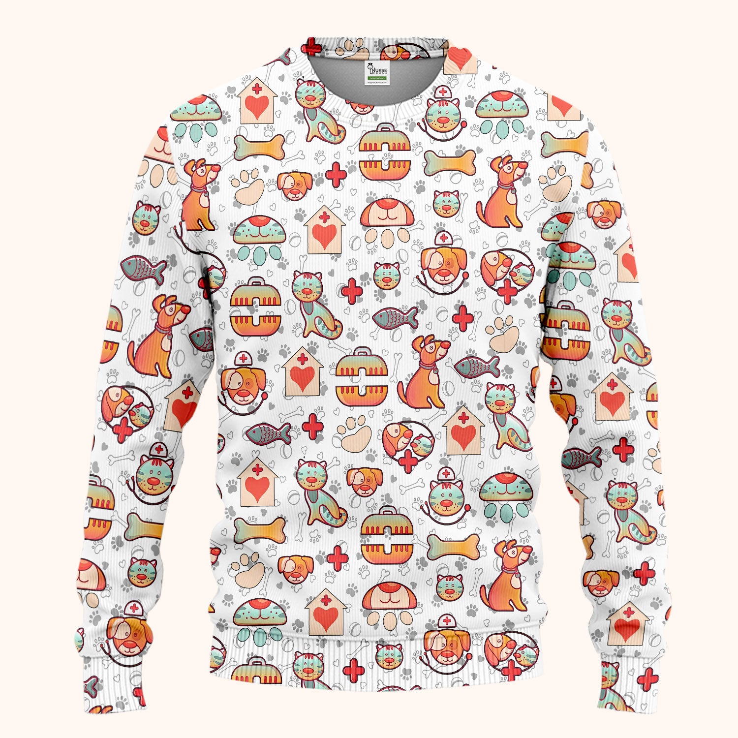 Veterinary Nurse Scrub Set - Cute Cat Dog Paw Scrubs Pants and V Neck Top - Funny Animal Vet Tech Uniform for Women