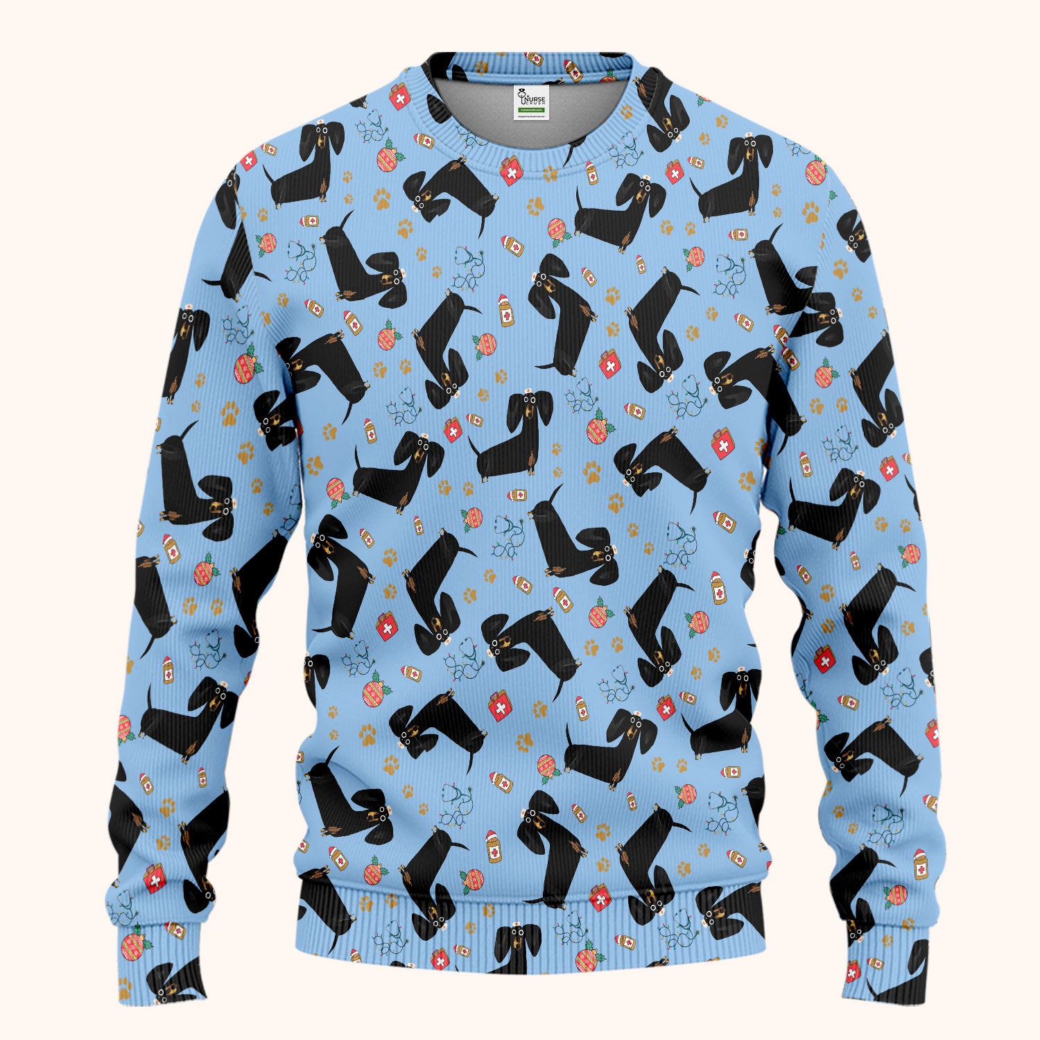 Funny Black Dachshund Scrub Set for Nurses - Cute Wiener Dog Scrubs Pants and V Neck Top - Puppy Lover Nursing Gift for Women
