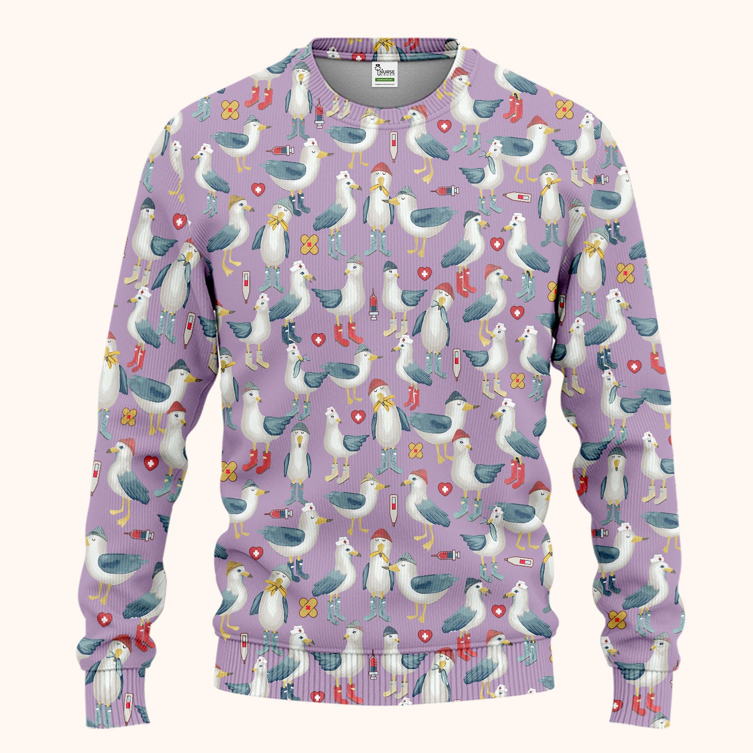 Seagull Scrub Set for Nurses - Adorable Birds Medical Uniform - Funny Scrubs Pants and V Neck Top for RN CNA LPN