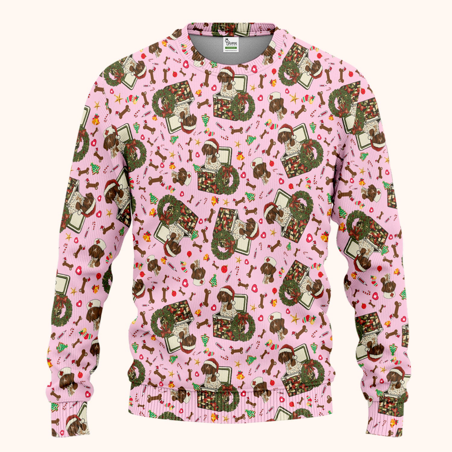 Christmas Dachshund Scrub Set - Cute Sausage Dog Nursing Pants and V Neck Top - Funny Holiday Medical Uniform