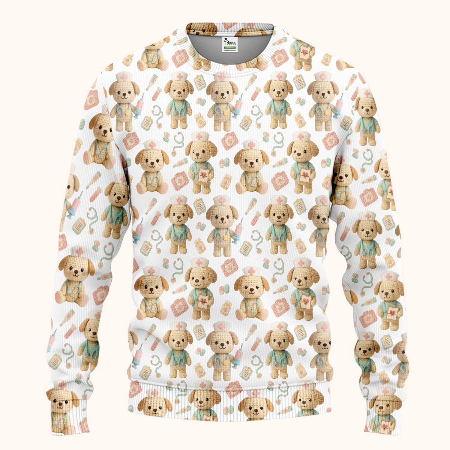 Cute Labrador Scrub Set for Nurse - Pastel Crochet Dog Scrubs Pants and V Neck Top - Adorable Puppy Med Uniform Gift for Women