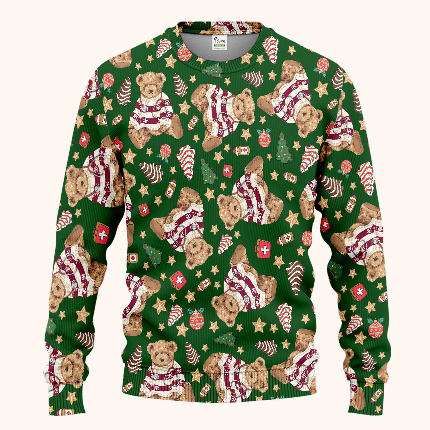 Teddy Bear Christmas Scrub Set - Festive Scrubs Pants and V Neck Top for Women - Gift for Nurses RN CNA LPN