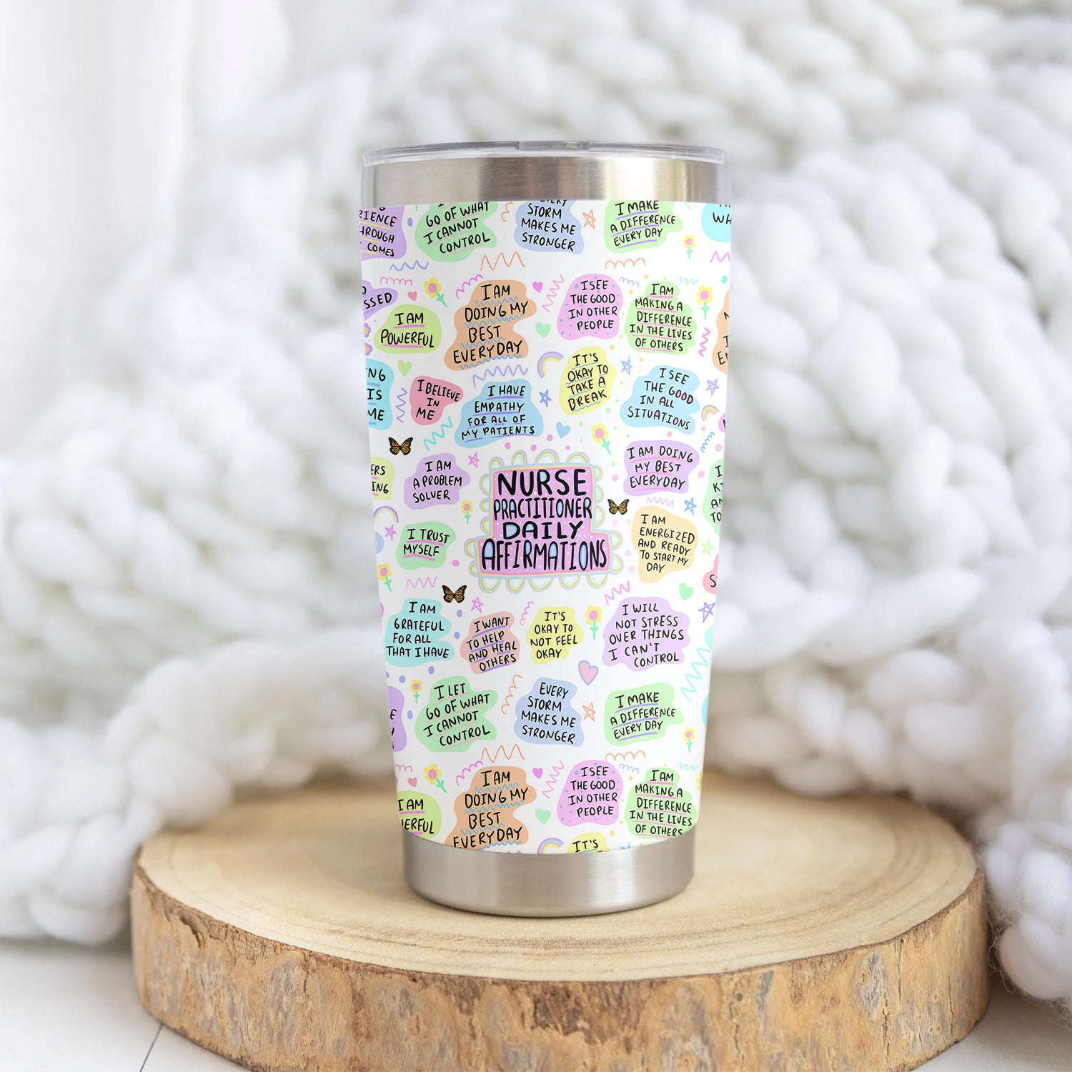 Personalized Nurse Affirmation Tumbler - Colorful Motivational Quotes Design - Thoughtful Gift for RN LPN CNA Women