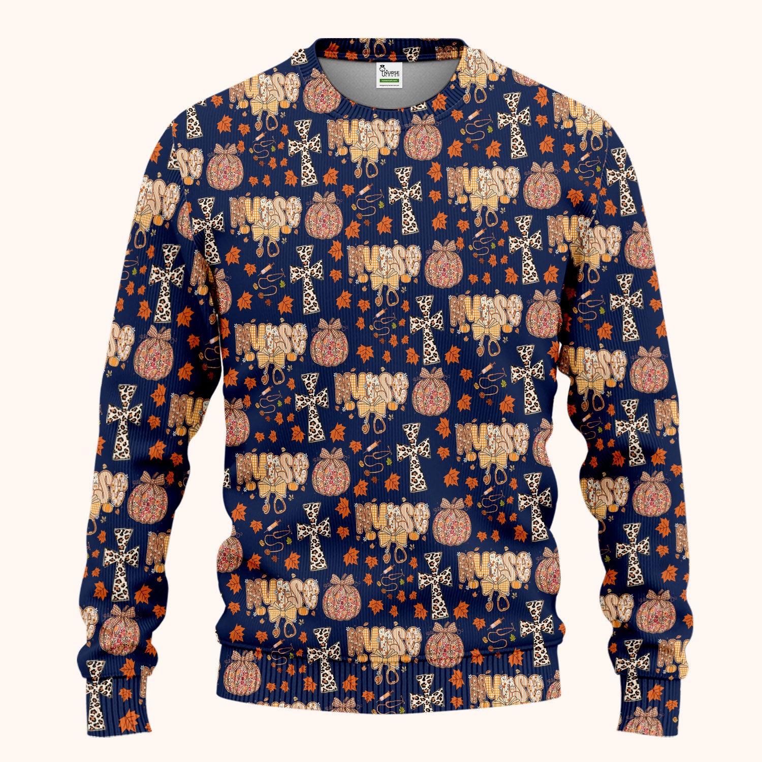 Floral Pumpkin Scrub Set for Women - Coquette Bow Thanksgiving Scrubs Pants and V Neck Top - Comfortable Medical Uniform