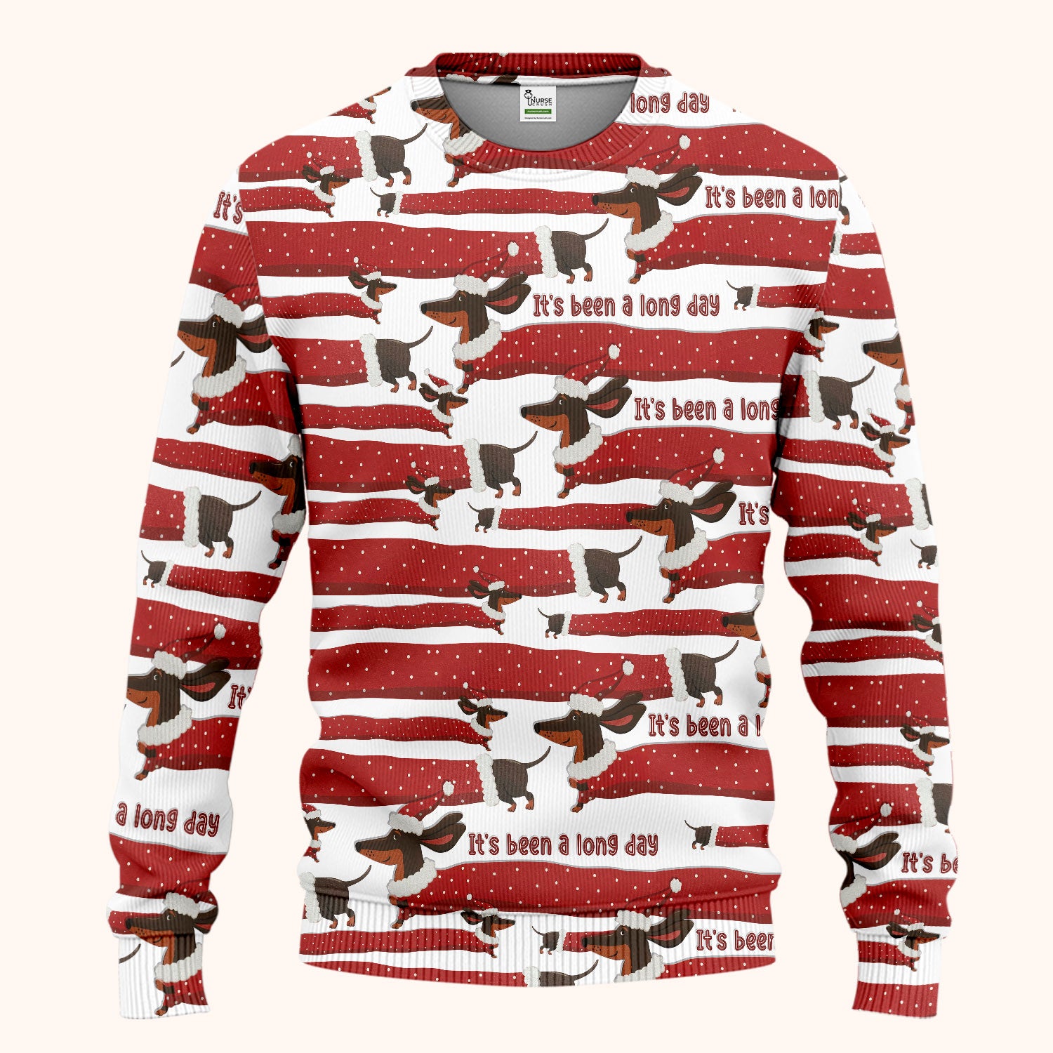 Funny Dachshund Christmas Scrub Set - It's Been a Long Day - Cute Wiener Dog Scrubs Pants and V Neck Top - Medical Uniform for Women